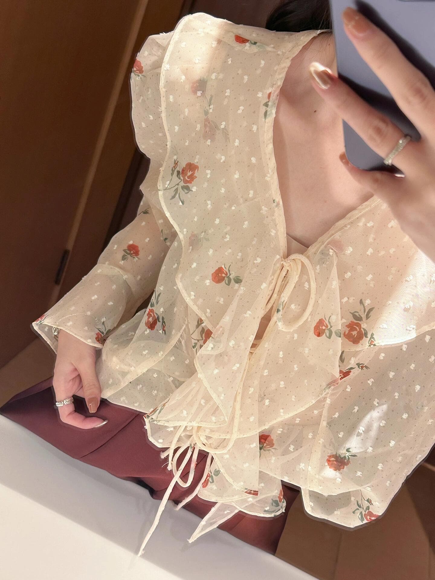 가을 꽃무늬 자외선 차단 나팔 긴팔 맨위 상세 이미지 2