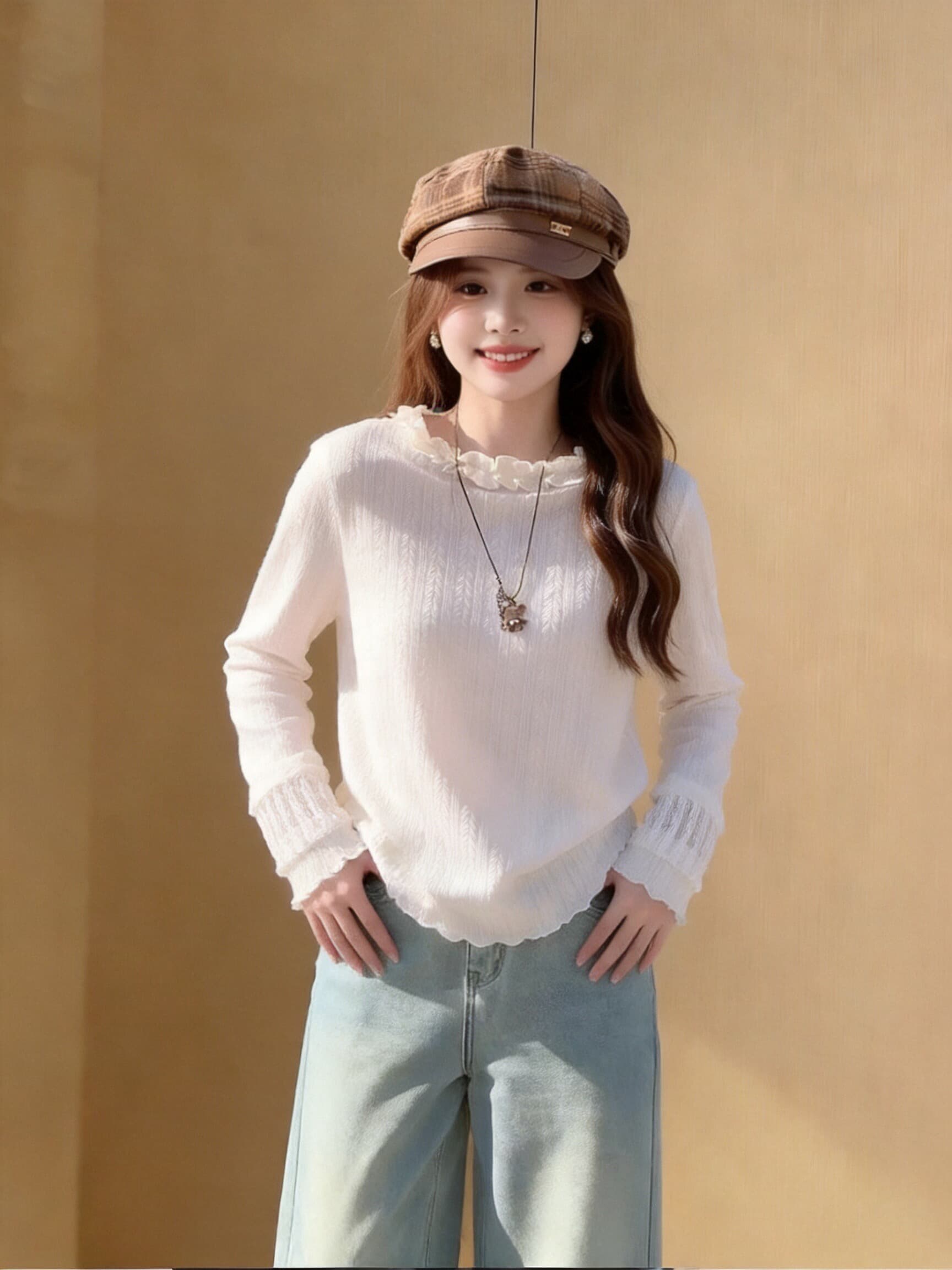 가을 프릴 프릴 긴팔 작은 셔츠 상세 이미지 3