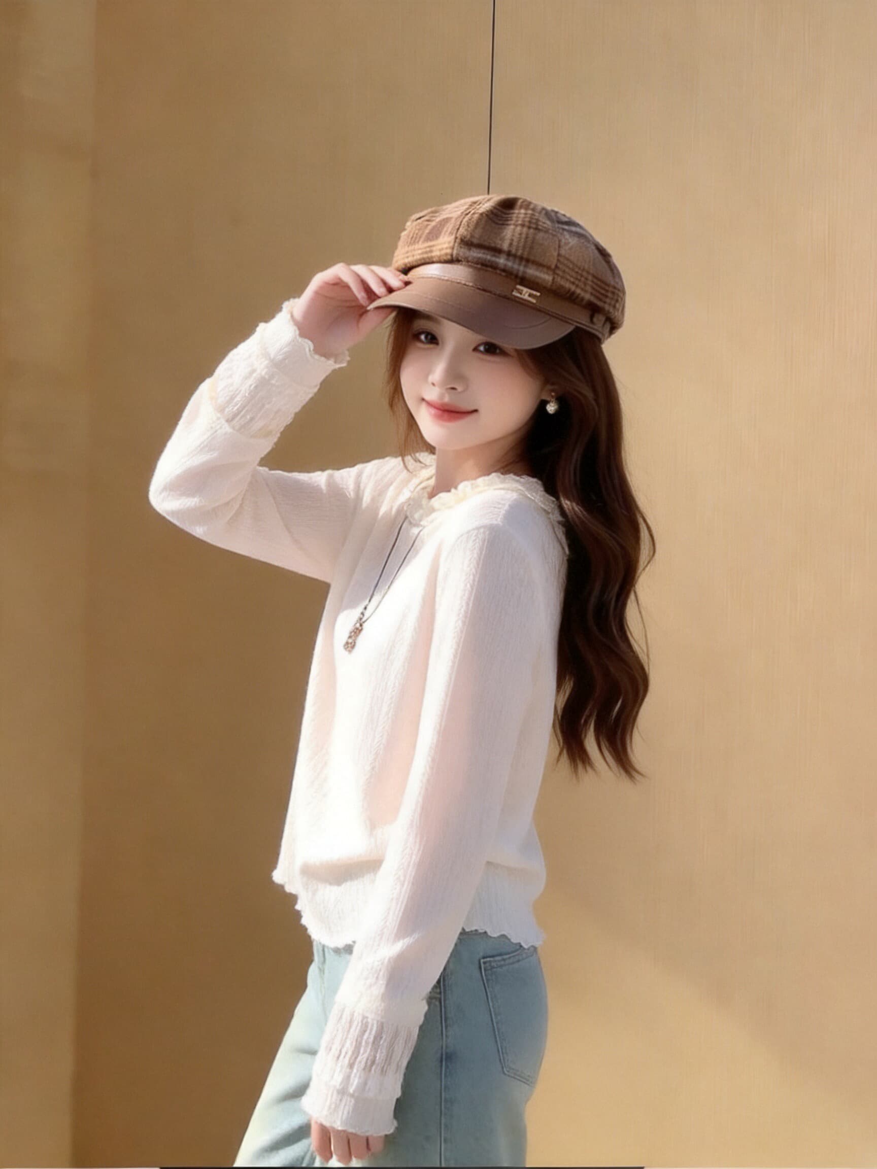 가을 프릴 프릴 긴팔 작은 셔츠 상세 이미지 6