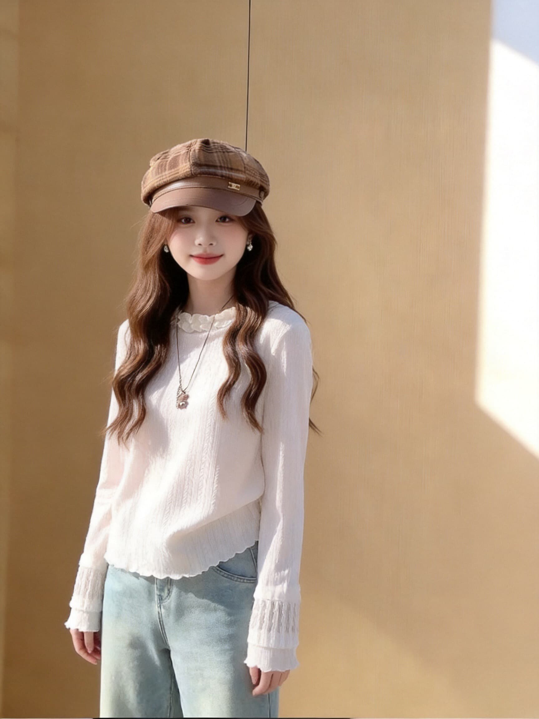 가을 프릴 프릴 긴팔 작은 셔츠 상세 이미지 8