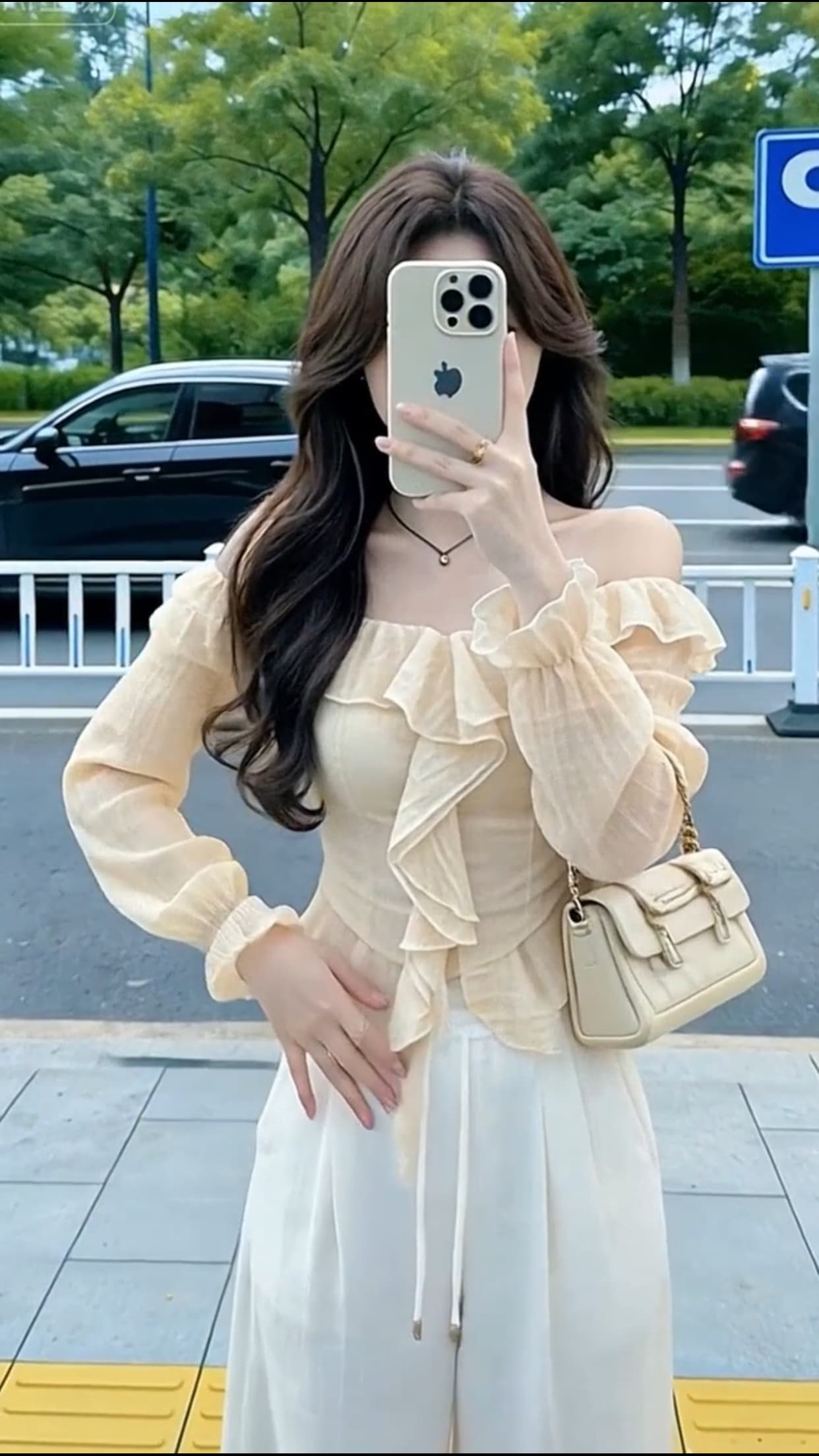 가을 프릴 한 단어 오프숄더 맨위 이미지 5