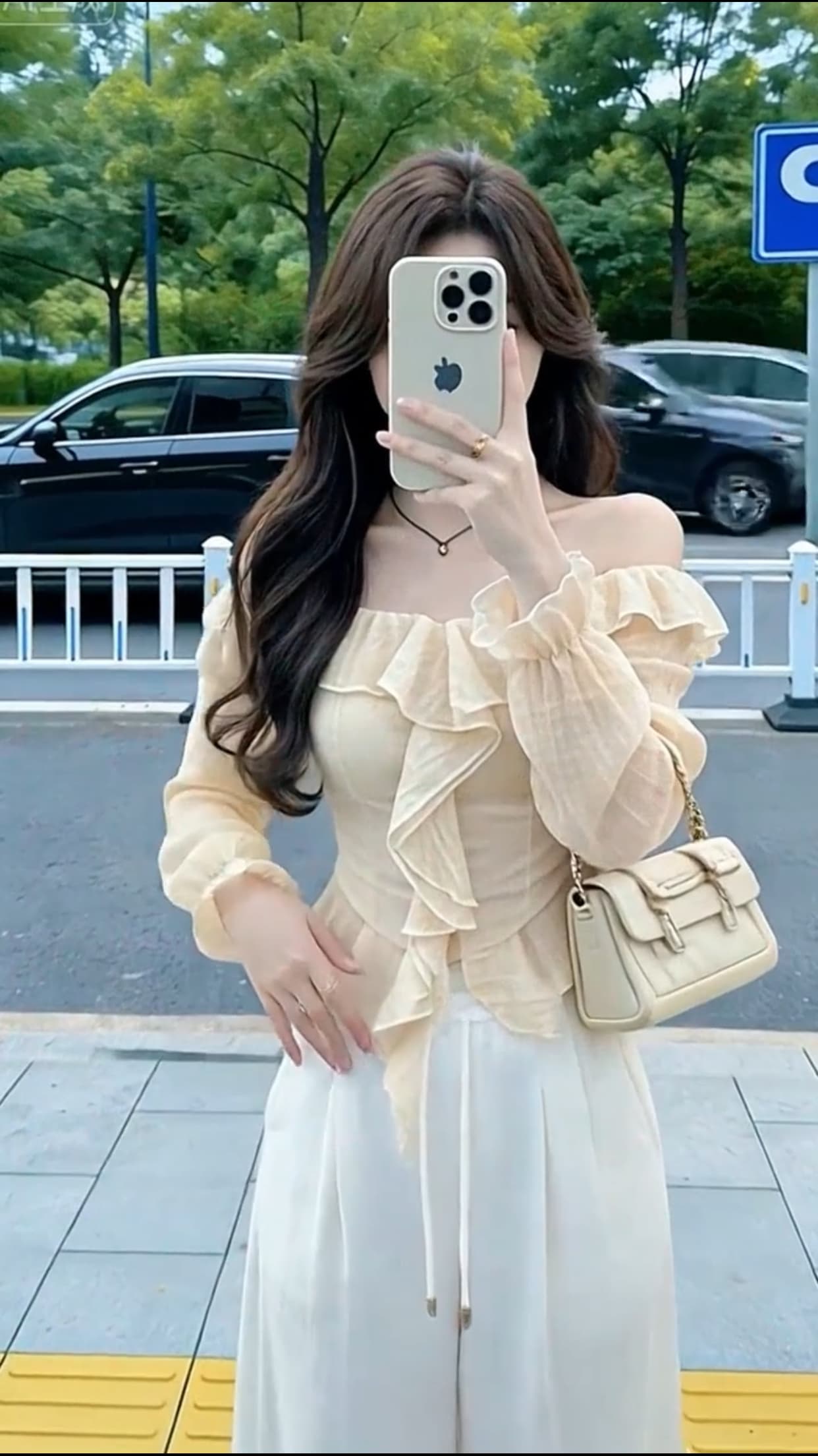 가을 프릴 한 단어 오프숄더 맨위 이미지 4