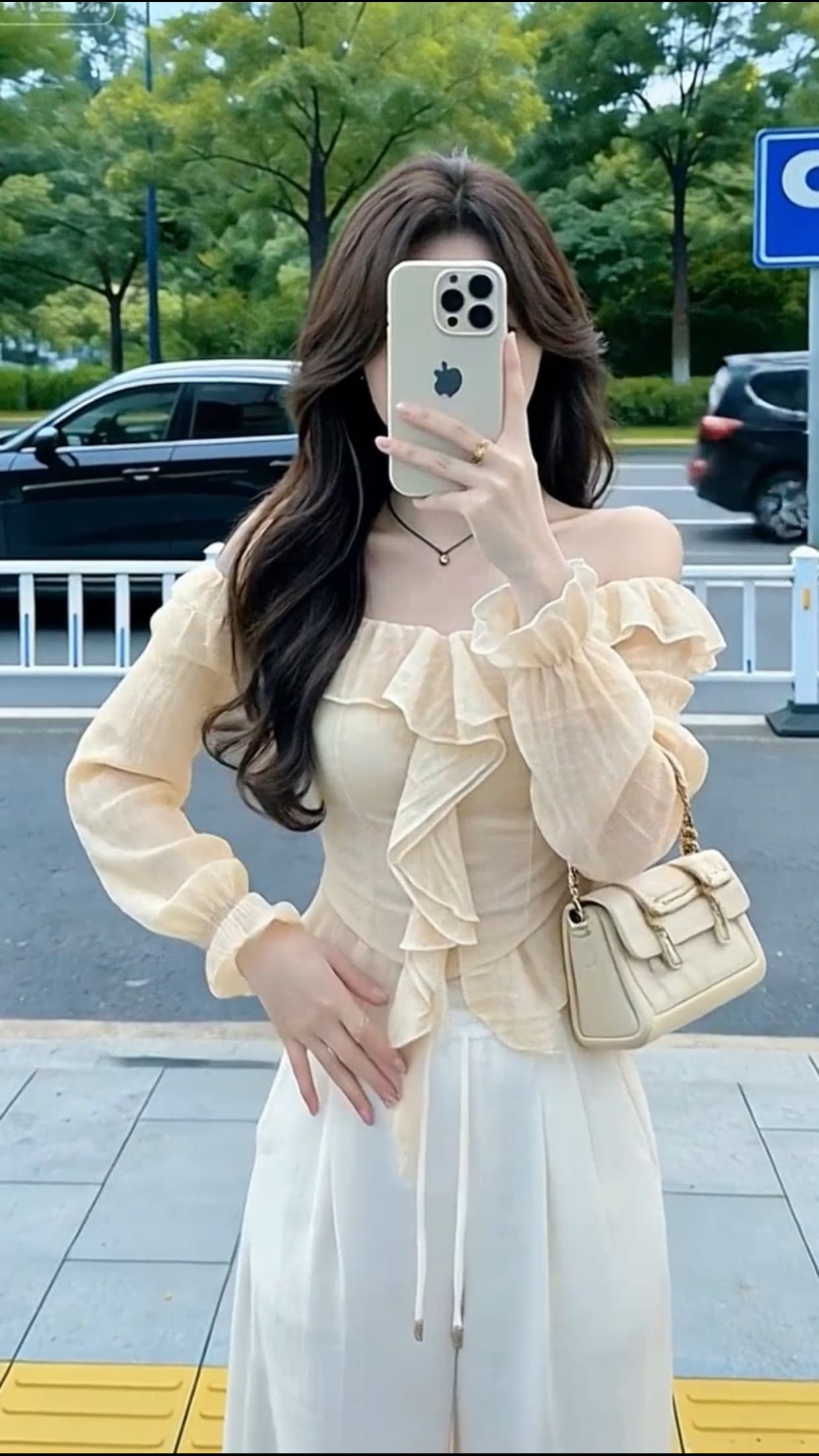 가을 프릴 한 단어 오프숄더 맨위 이미지 2