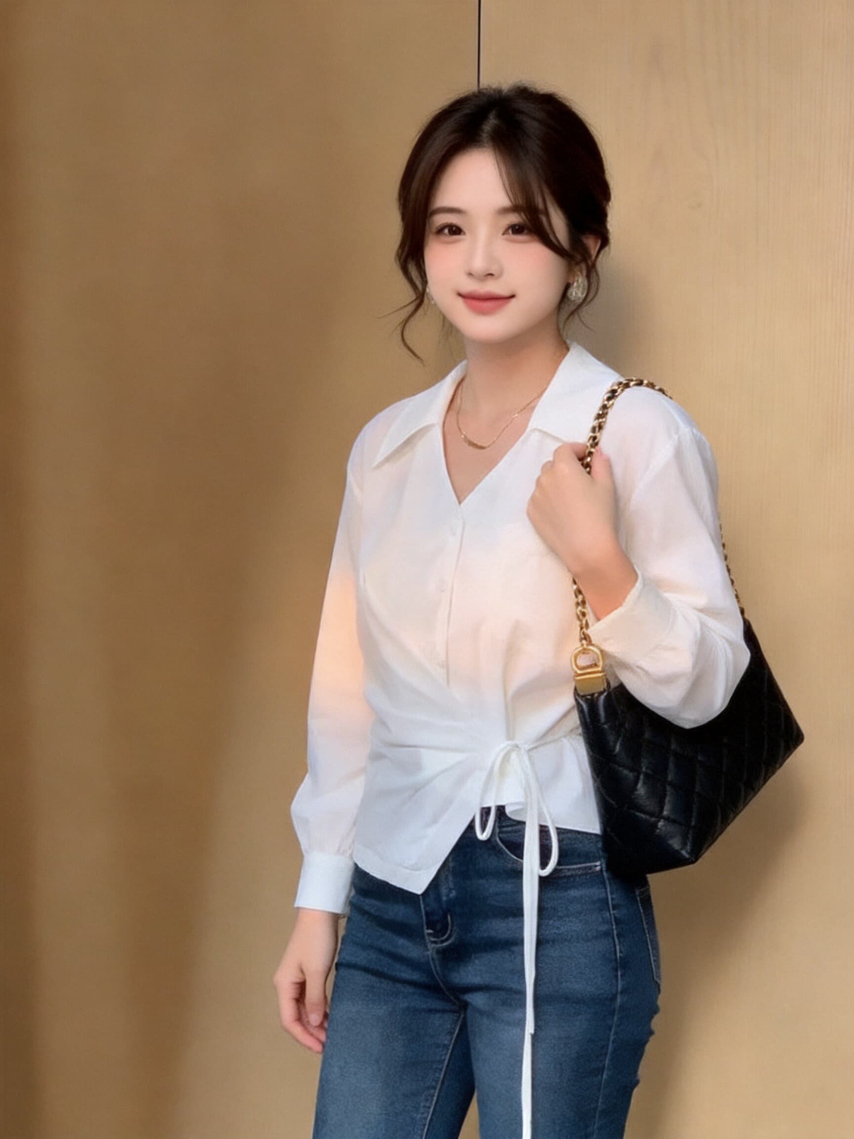 가을 레이스업 몸매 가꾸기 흰 셔츠 맨위 이미지 5