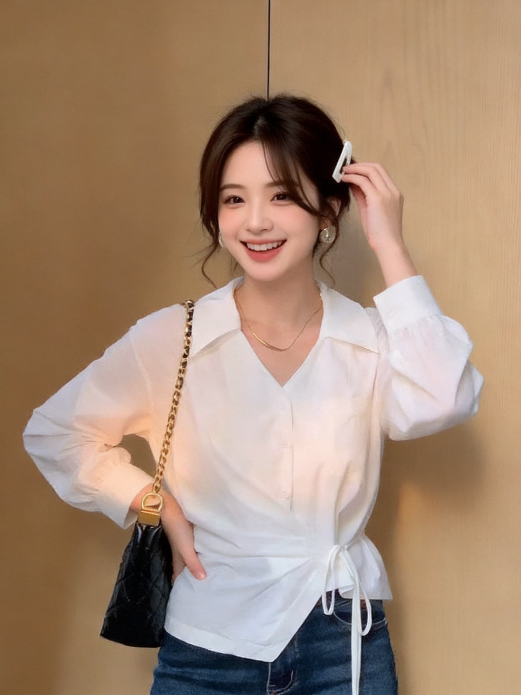 가을 레이스업 몸매 가꾸기 흰 셔츠 맨위 상세 이미지 3