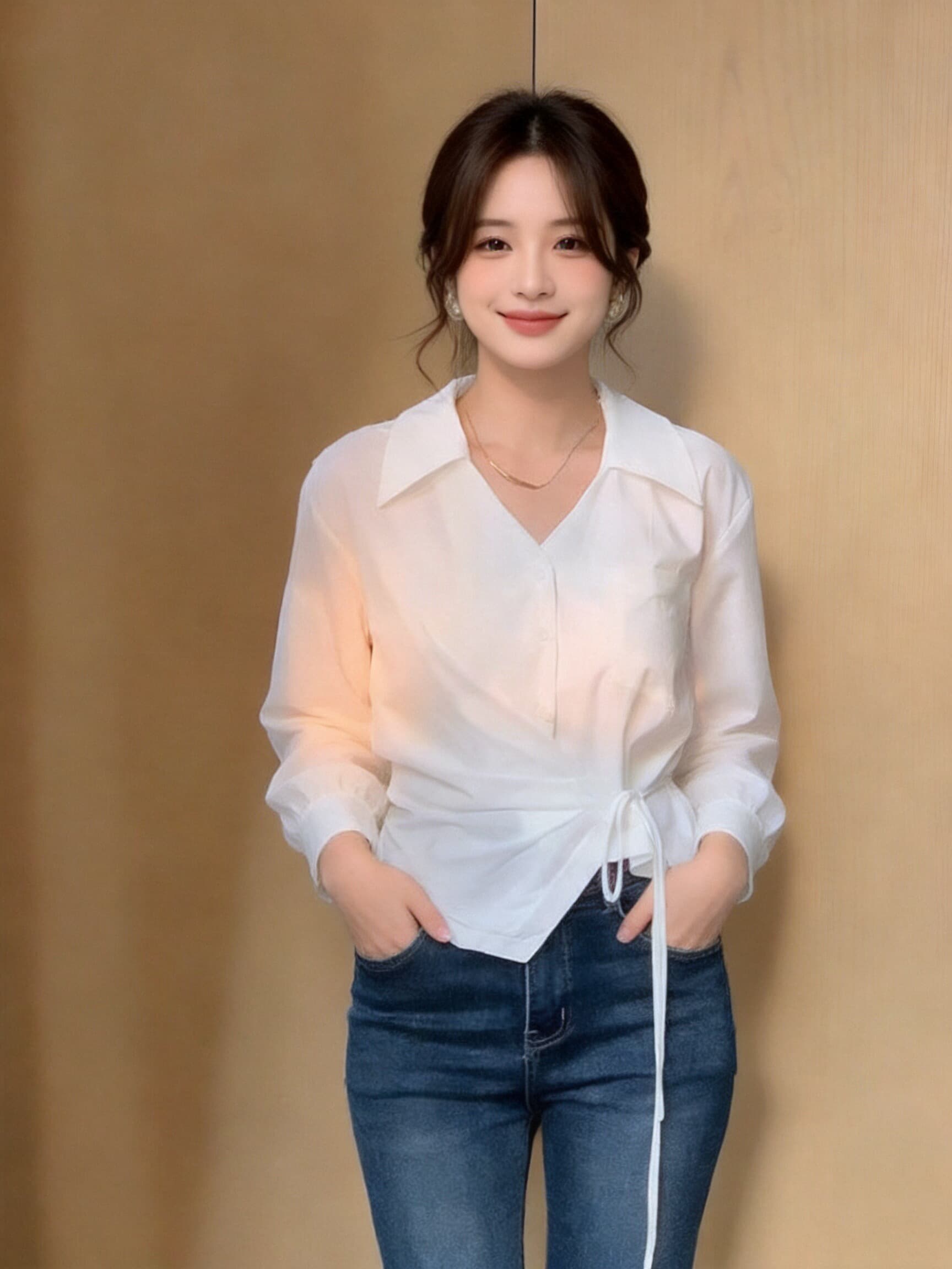 가을 레이스업 몸매 가꾸기 흰 셔츠 맨위 상세 이미지 5