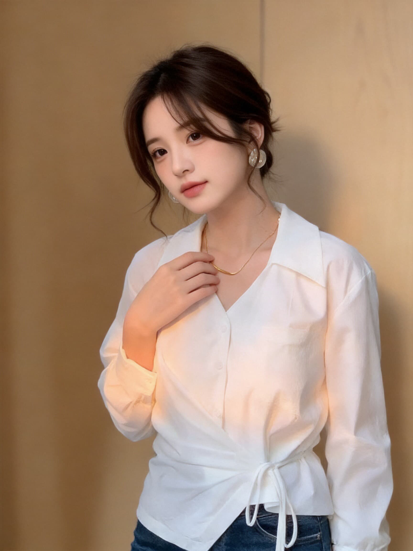 가을 레이스업 몸매 가꾸기 흰 셔츠 맨위 상세 이미지 7
