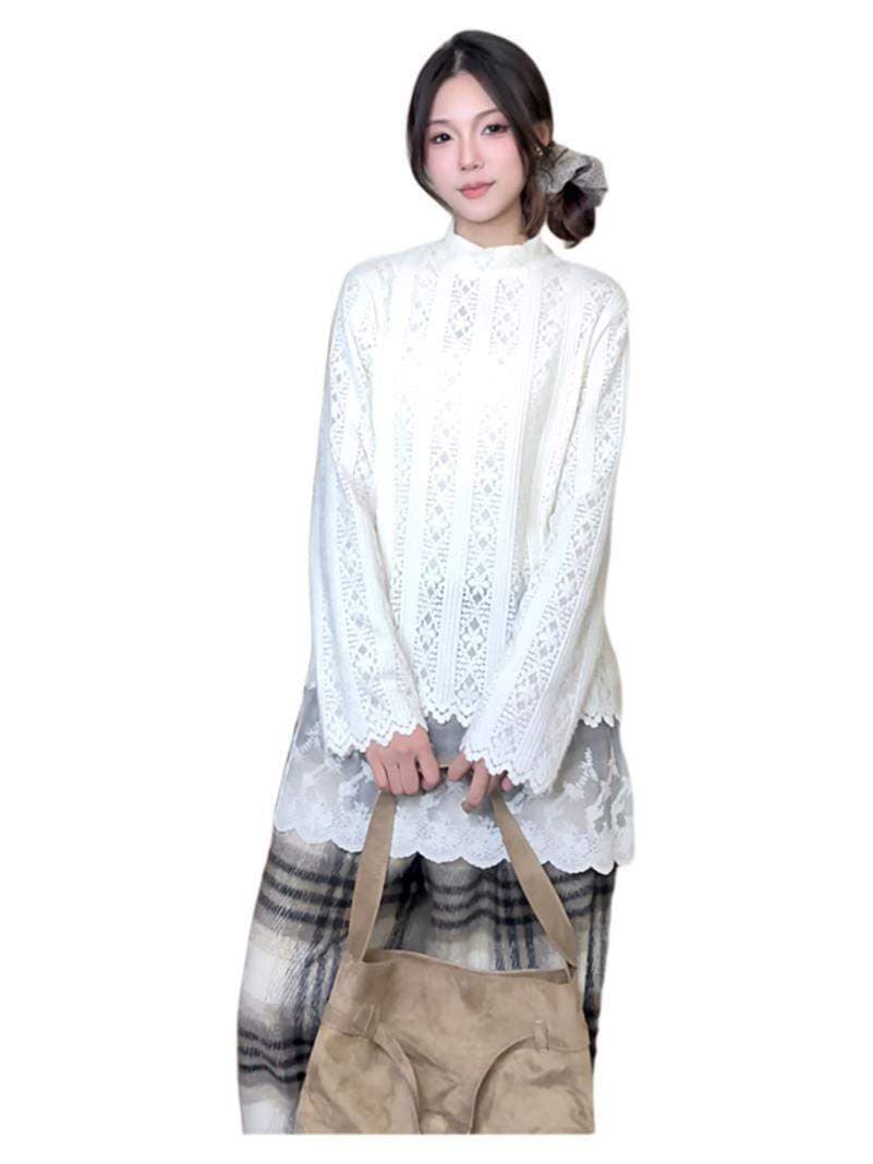 가을 부드러운 찹쌀 레이스 레이스 셔츠 여성 상세 이미지 3
