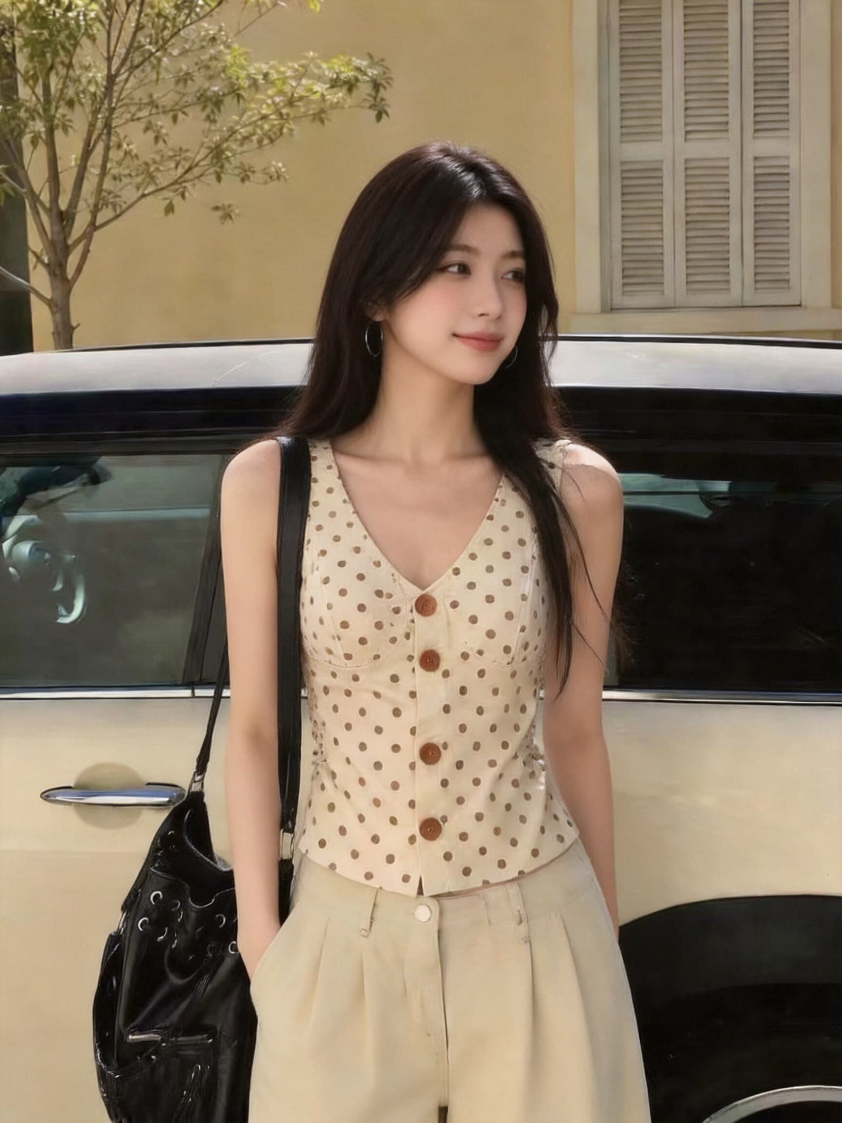 살구 색상 도트 무늬 행침 목 맨위 이미지 2