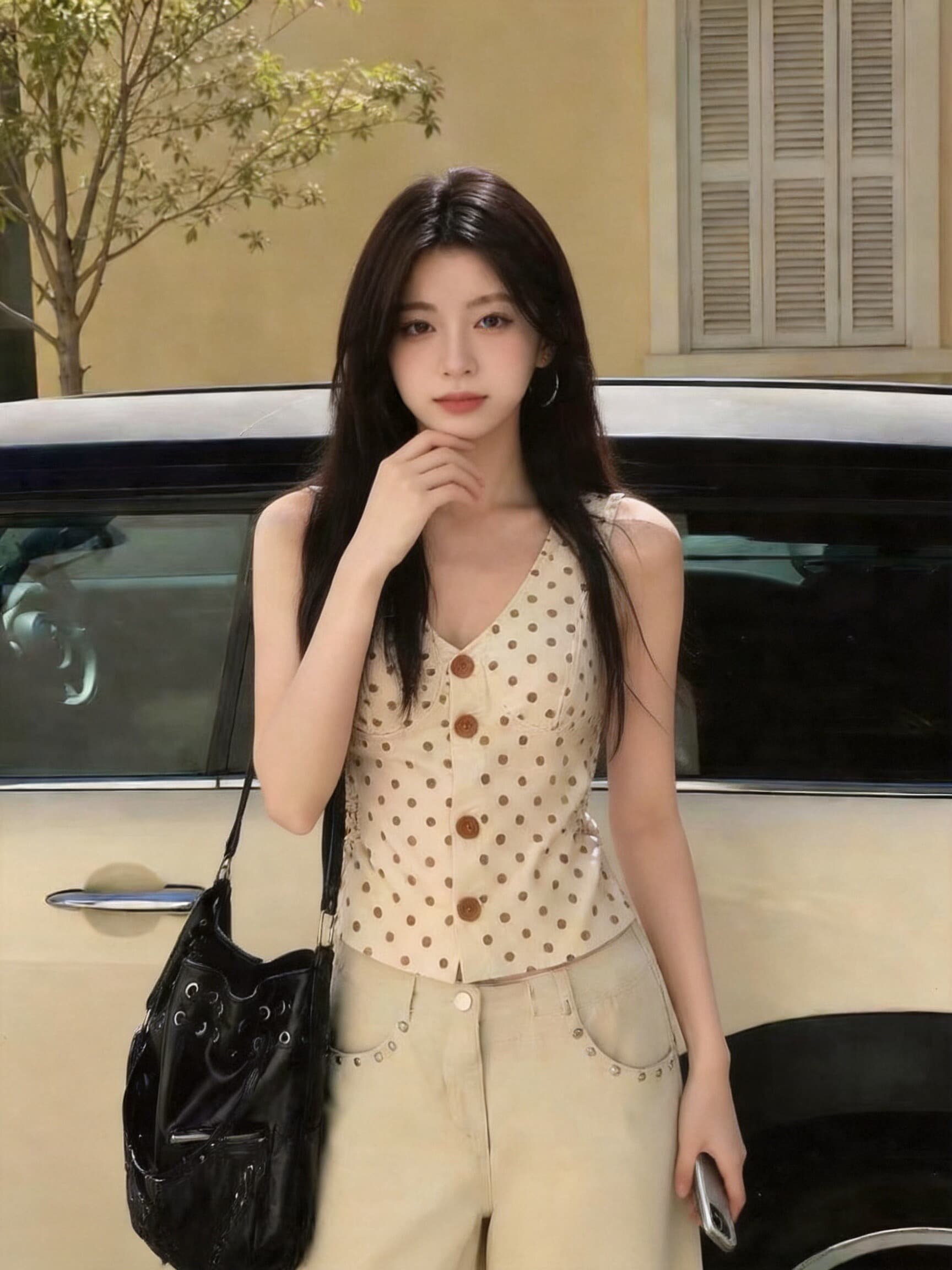 살구 색상 도트 무늬 행침 목 맨위 이미지 4