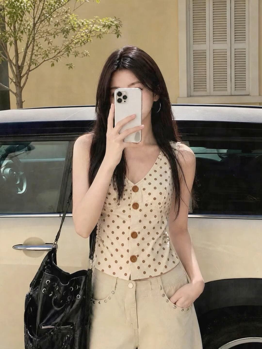 살구 색상 도트 무늬 행침 목 맨위 상세 이미지 8