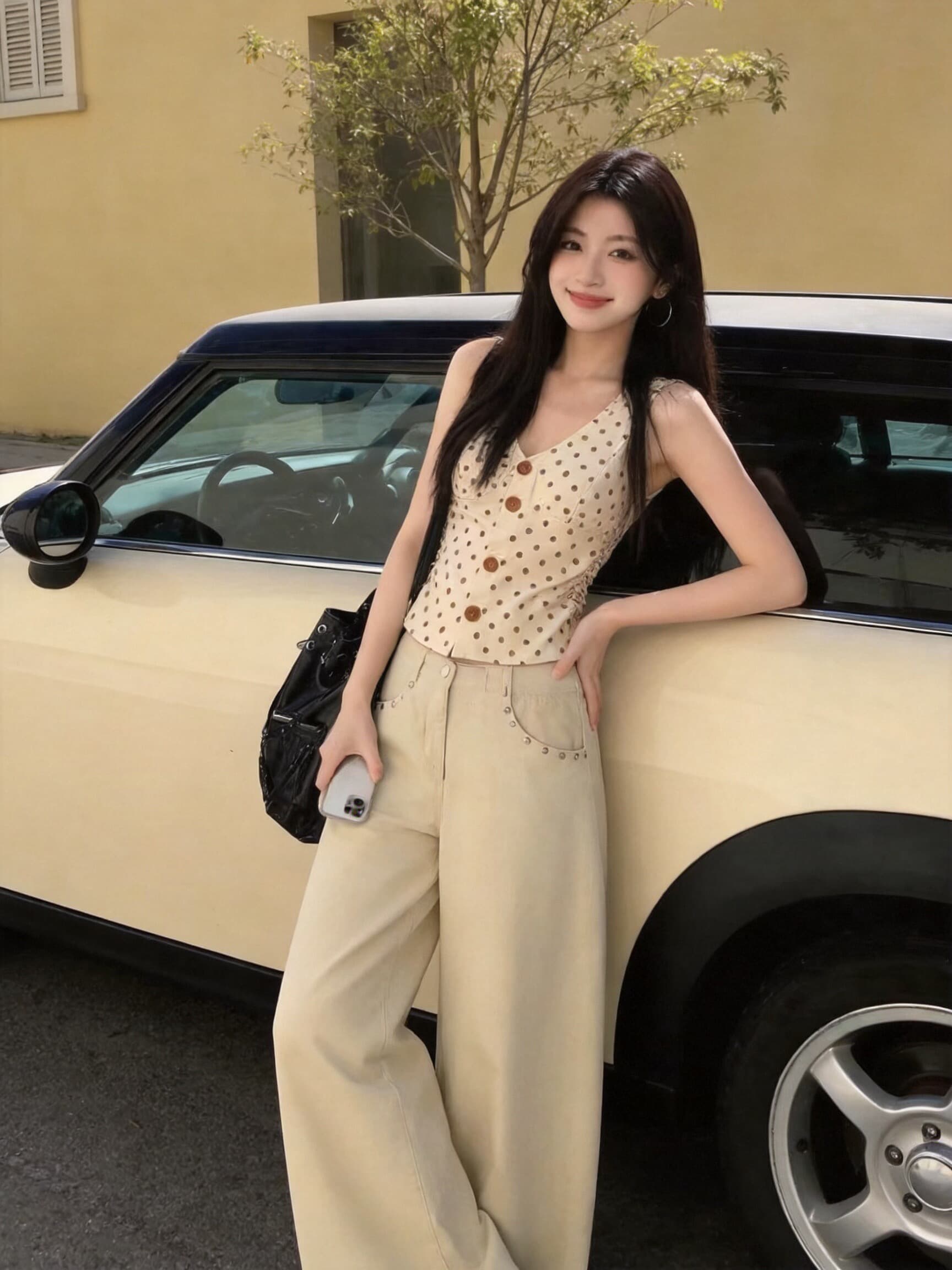 살구 색상 도트 무늬 행침 목 맨위 상세 이미지 9