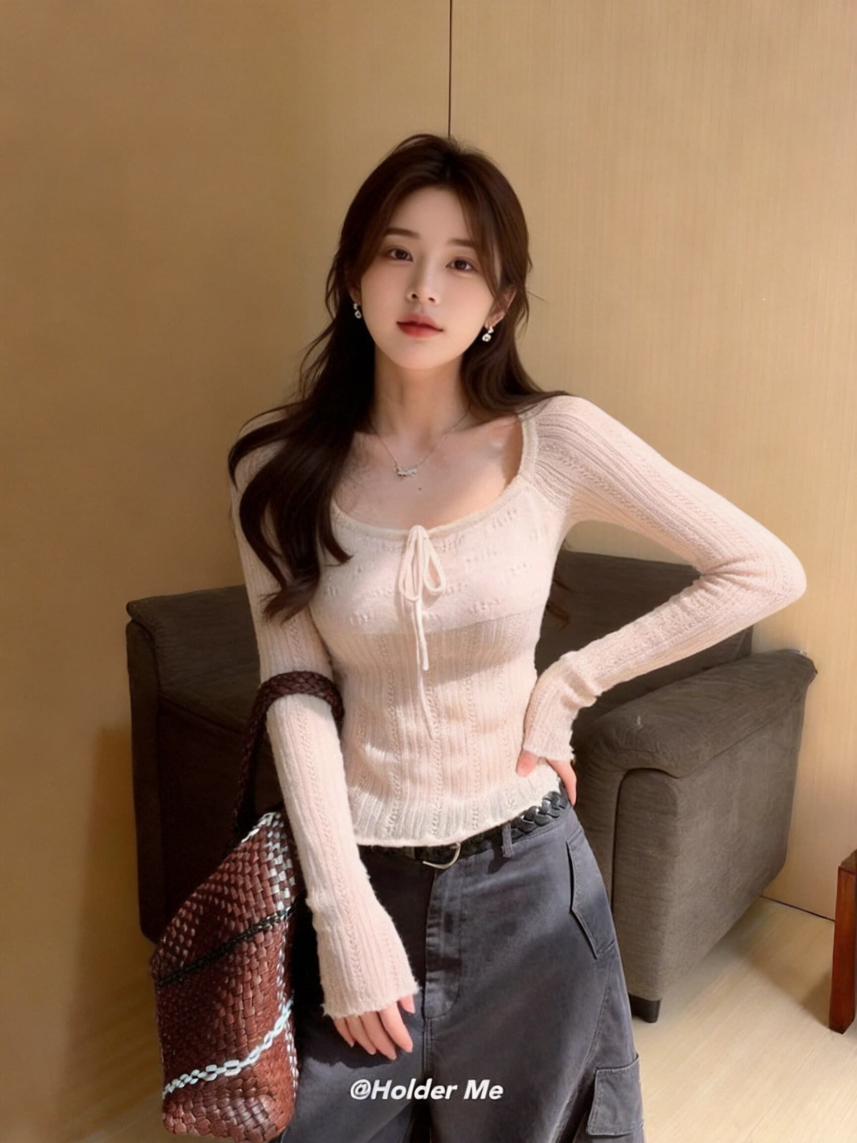 가을 홀로우 아웃 블라우스 맨위 이미지 2