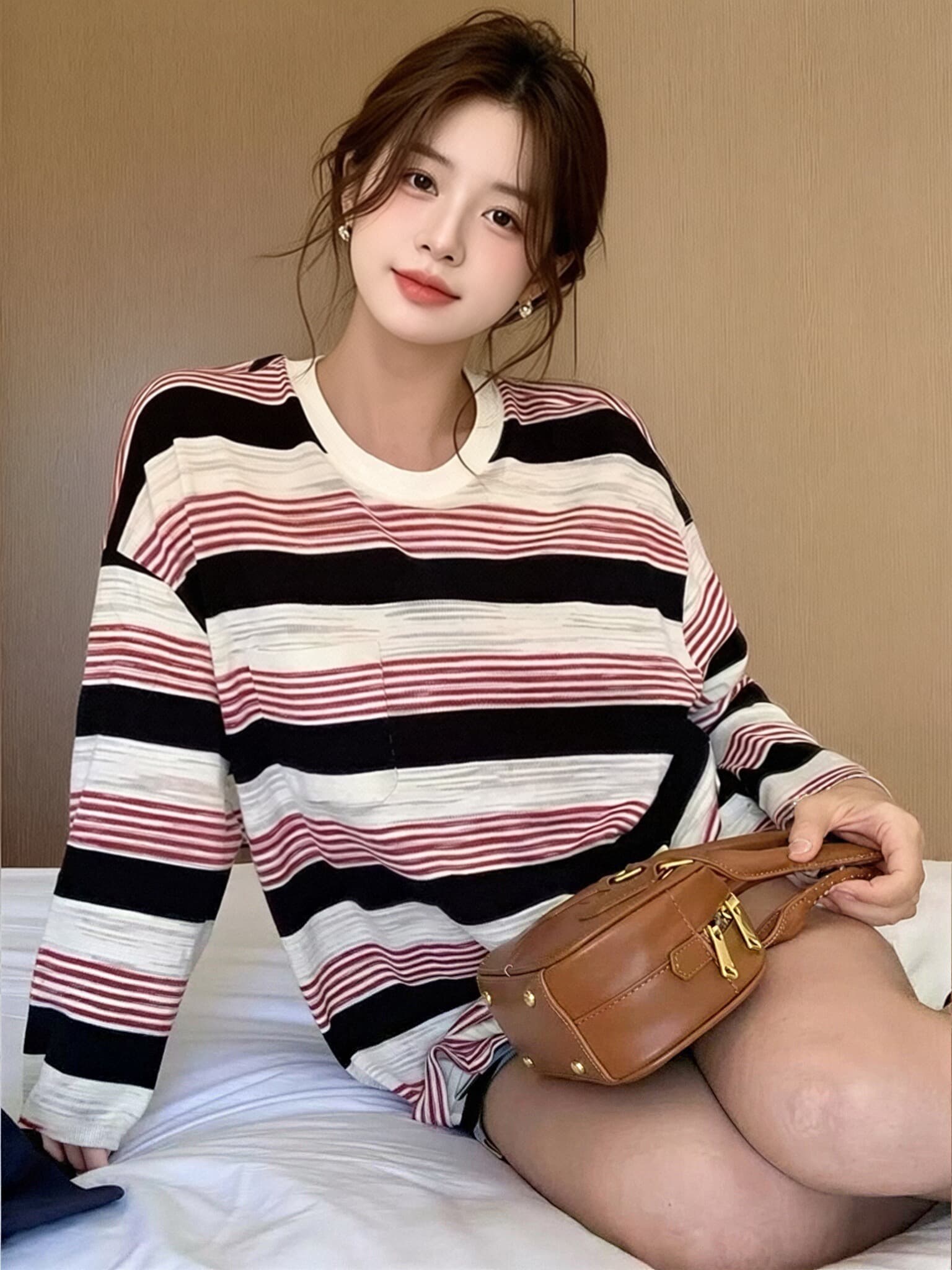 가을 배색 스트라이프 맨위 이미지 2