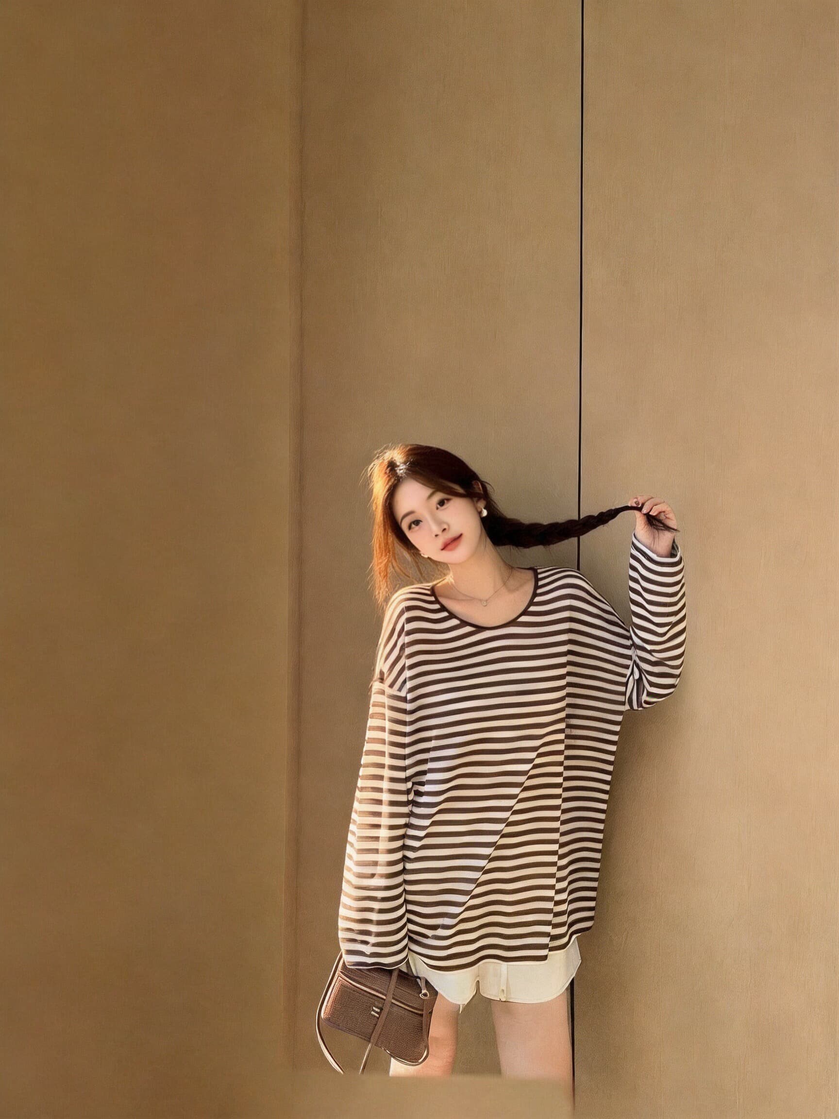 가을 스트라이프 자외선 차단 블라우스 맨위 이미지 4