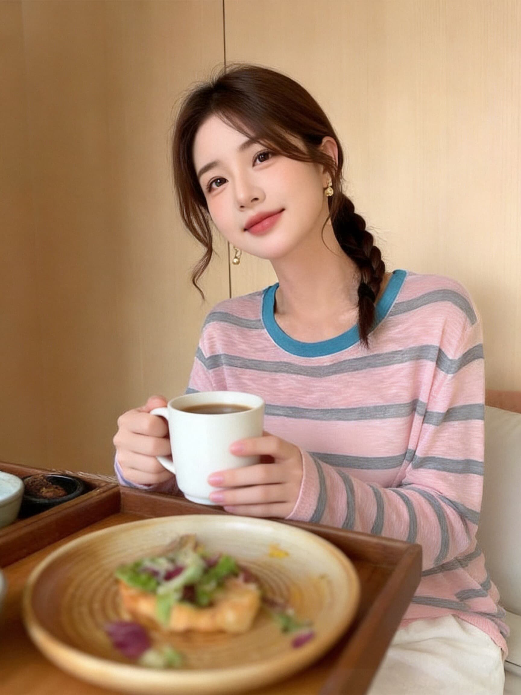 가을 배색 스트라이프 블라우스 맨위 이미지 4