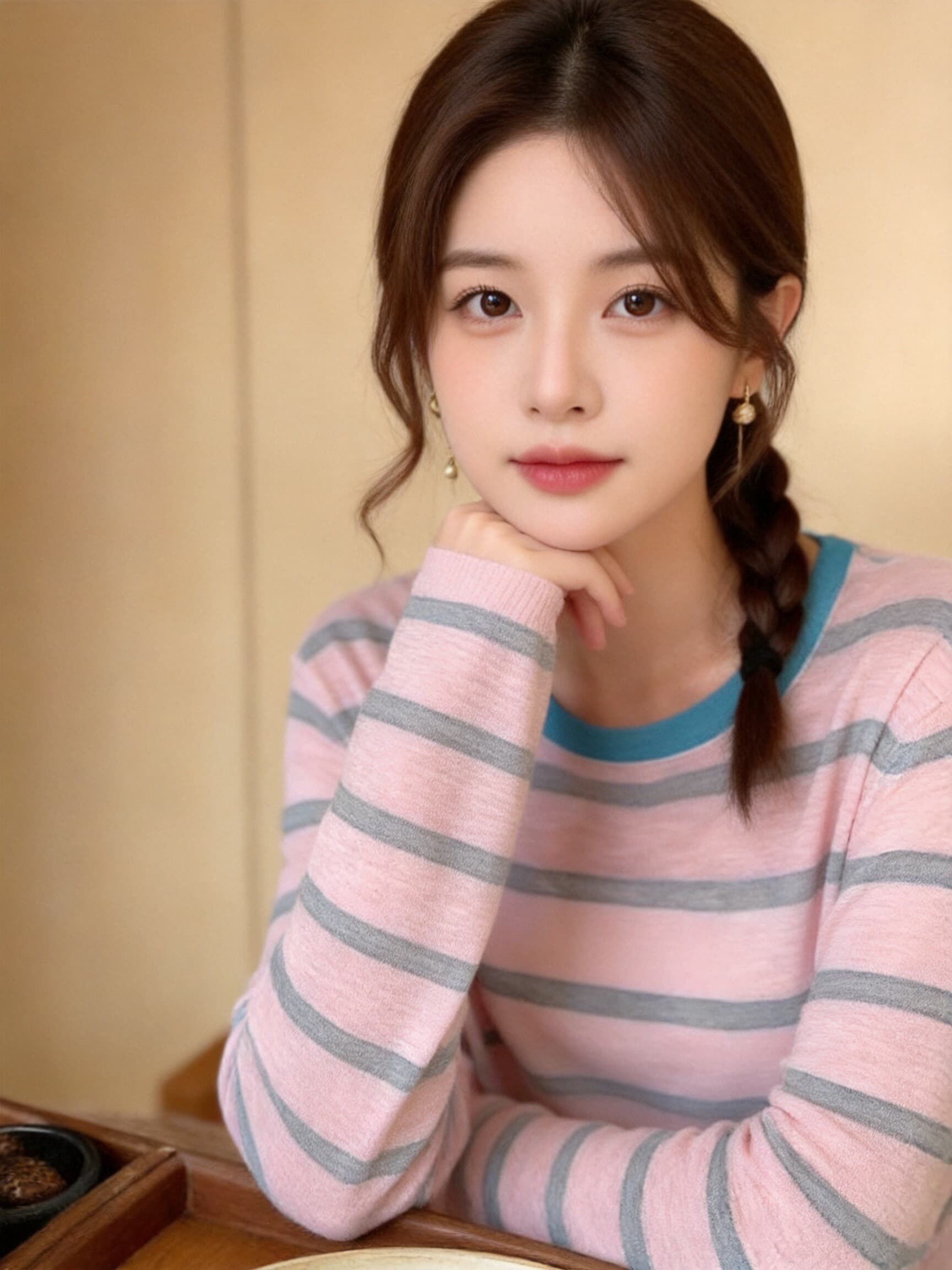 가을 배색 스트라이프 블라우스 맨위 상세 이미지 4