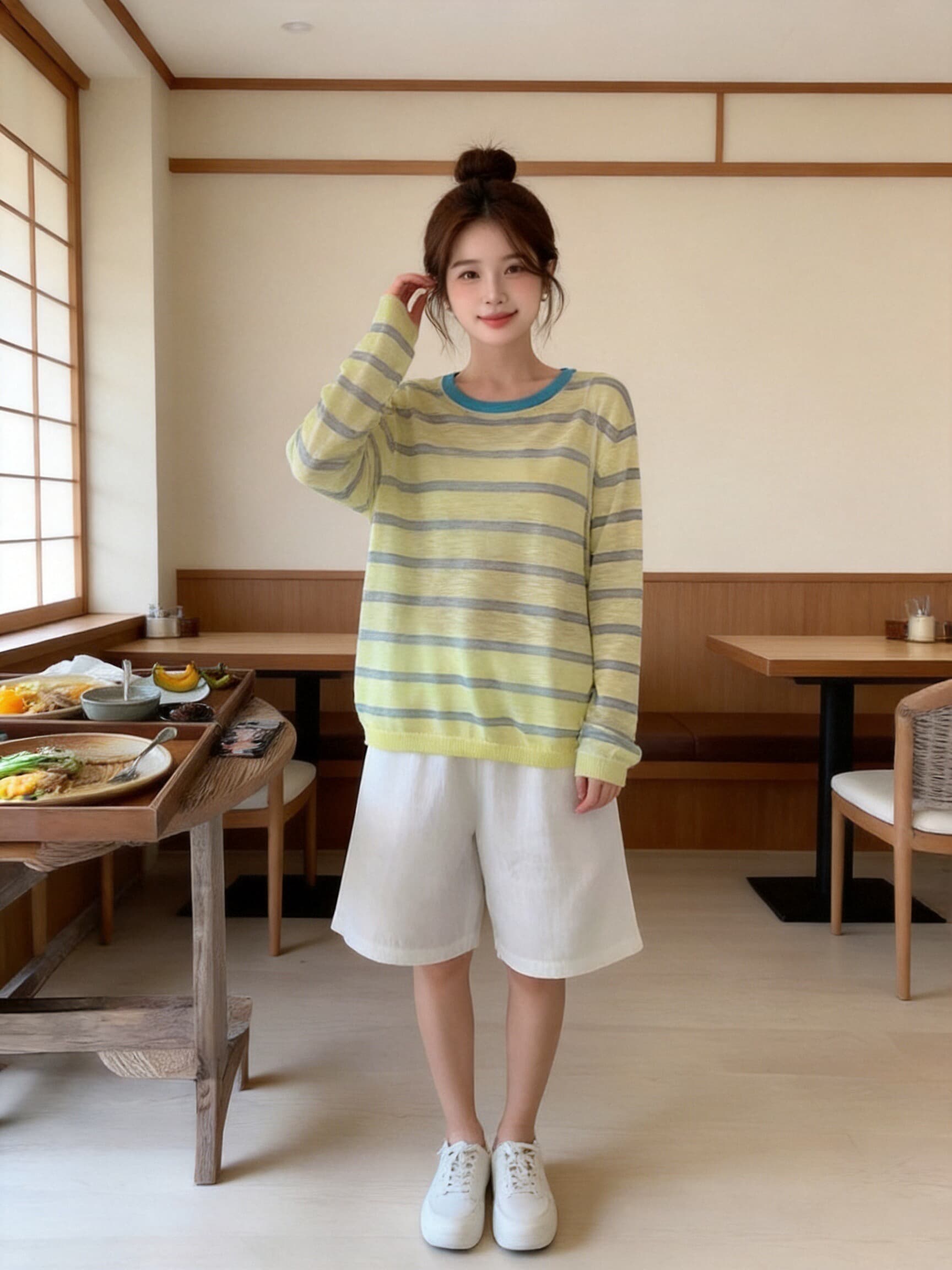 가을 배색 스트라이프 블라우스 맨위 상세 이미지 7