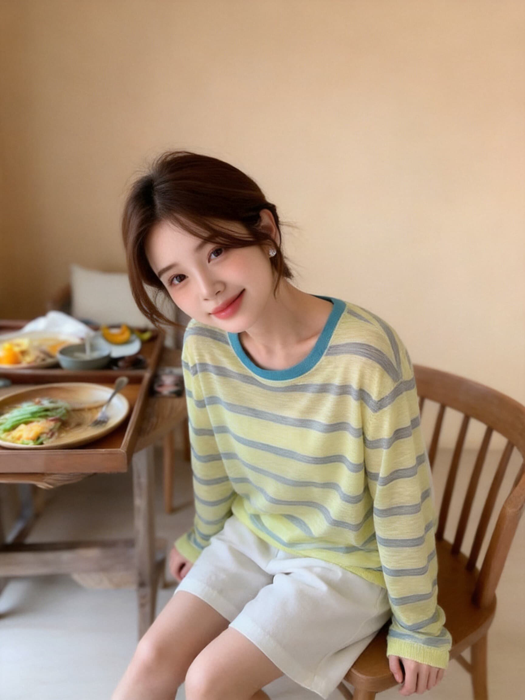 가을 배색 스트라이프 블라우스 맨위 상세 이미지 8