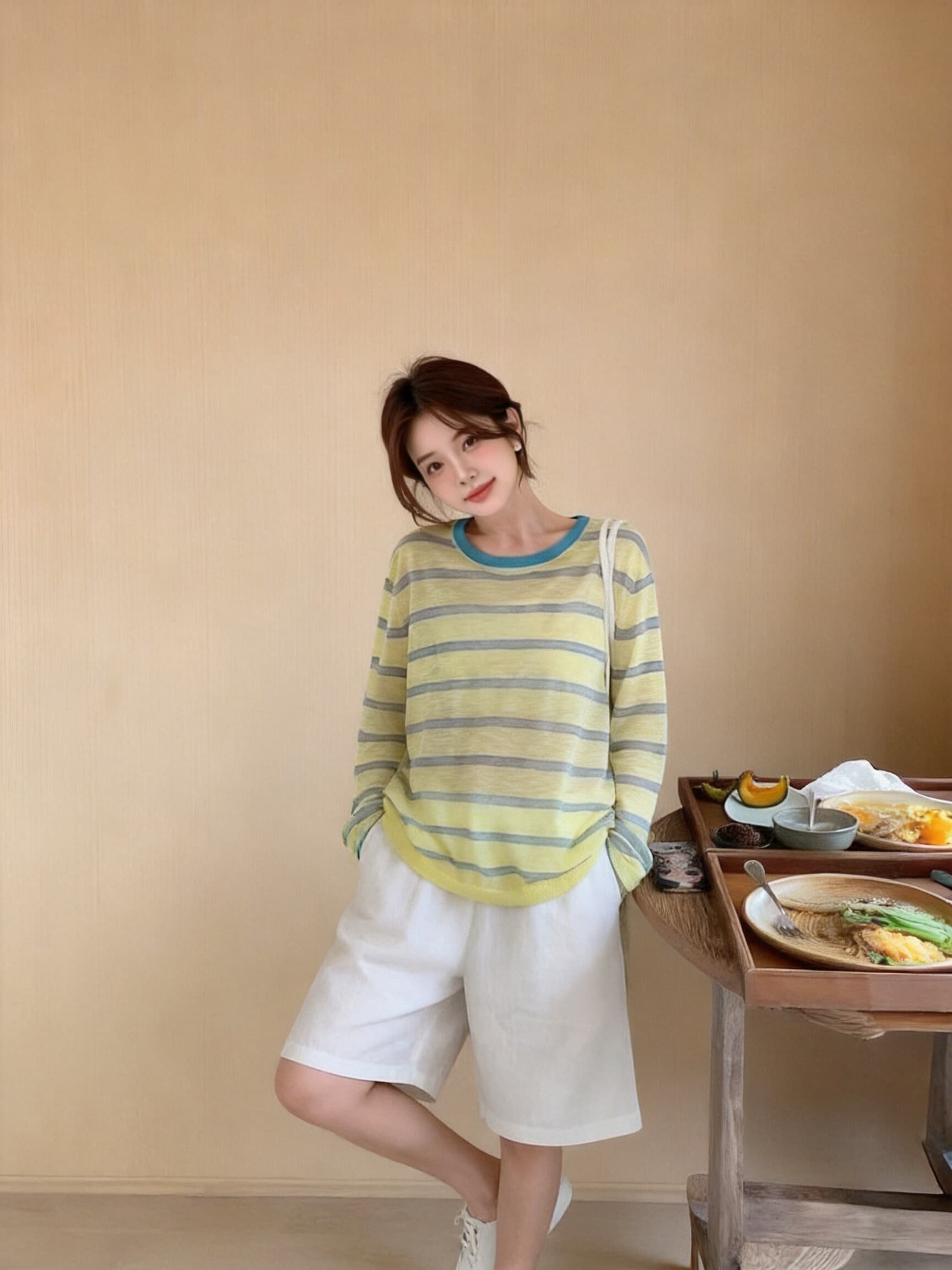 가을 배색 스트라이프 블라우스 맨위 상세 이미지 9