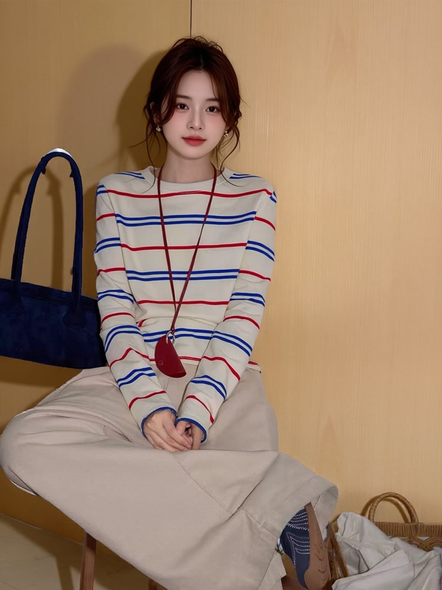 가을 배색 스트라이프 티셔츠 맨위 이미지 3