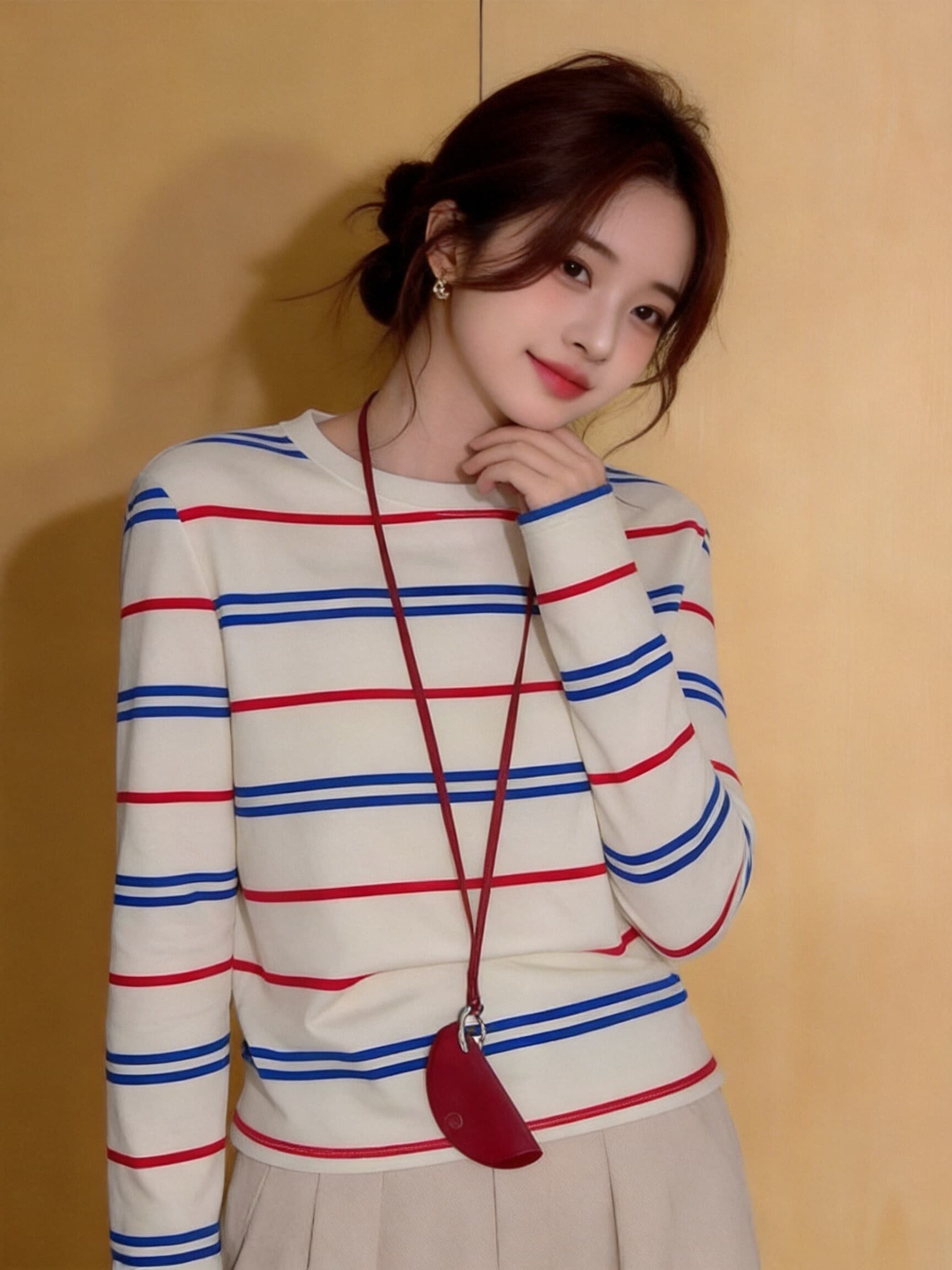 가을 배색 스트라이프 티셔츠 맨위 상세 이미지 4