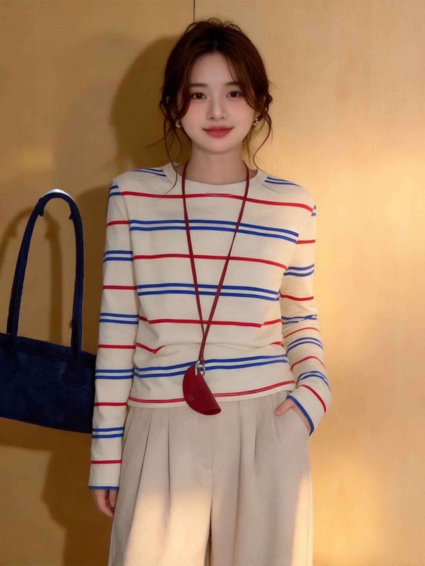 가을 배색 스트라이프 티셔츠 맨위 상세 이미지 5