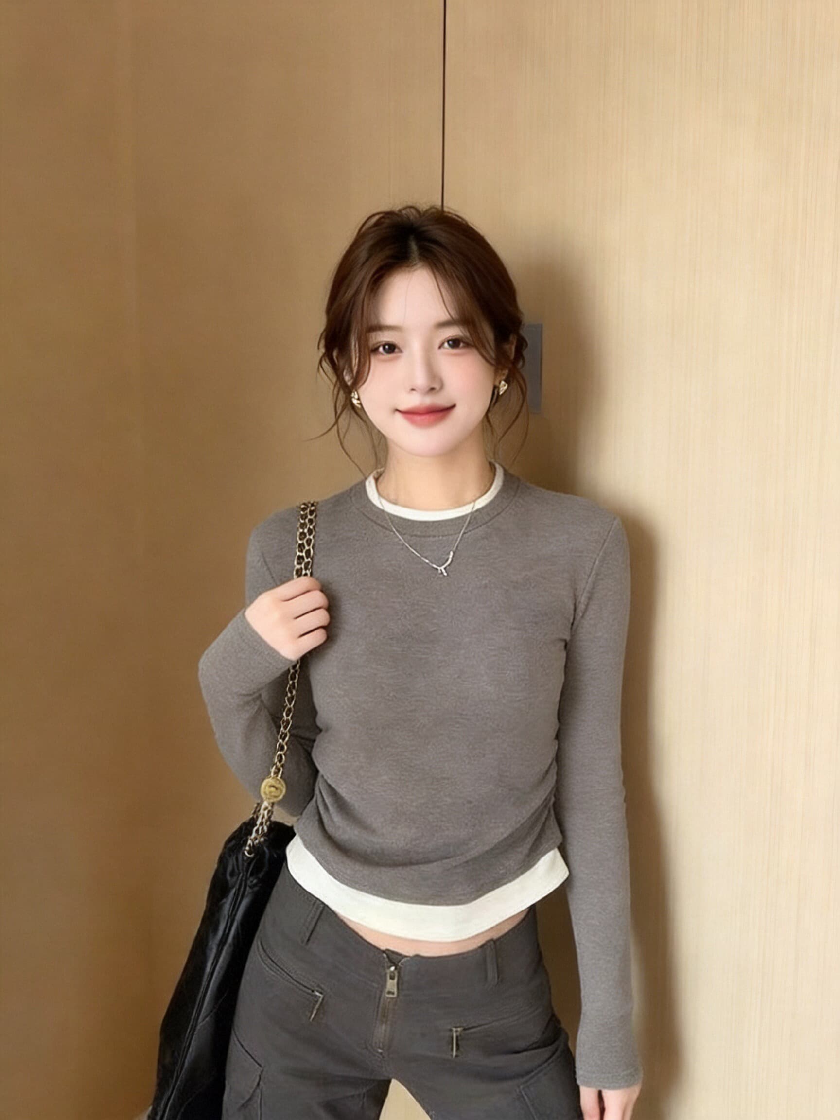 가을 페이크 레이어드 긴팔 티셔츠 맨위 이미지 4