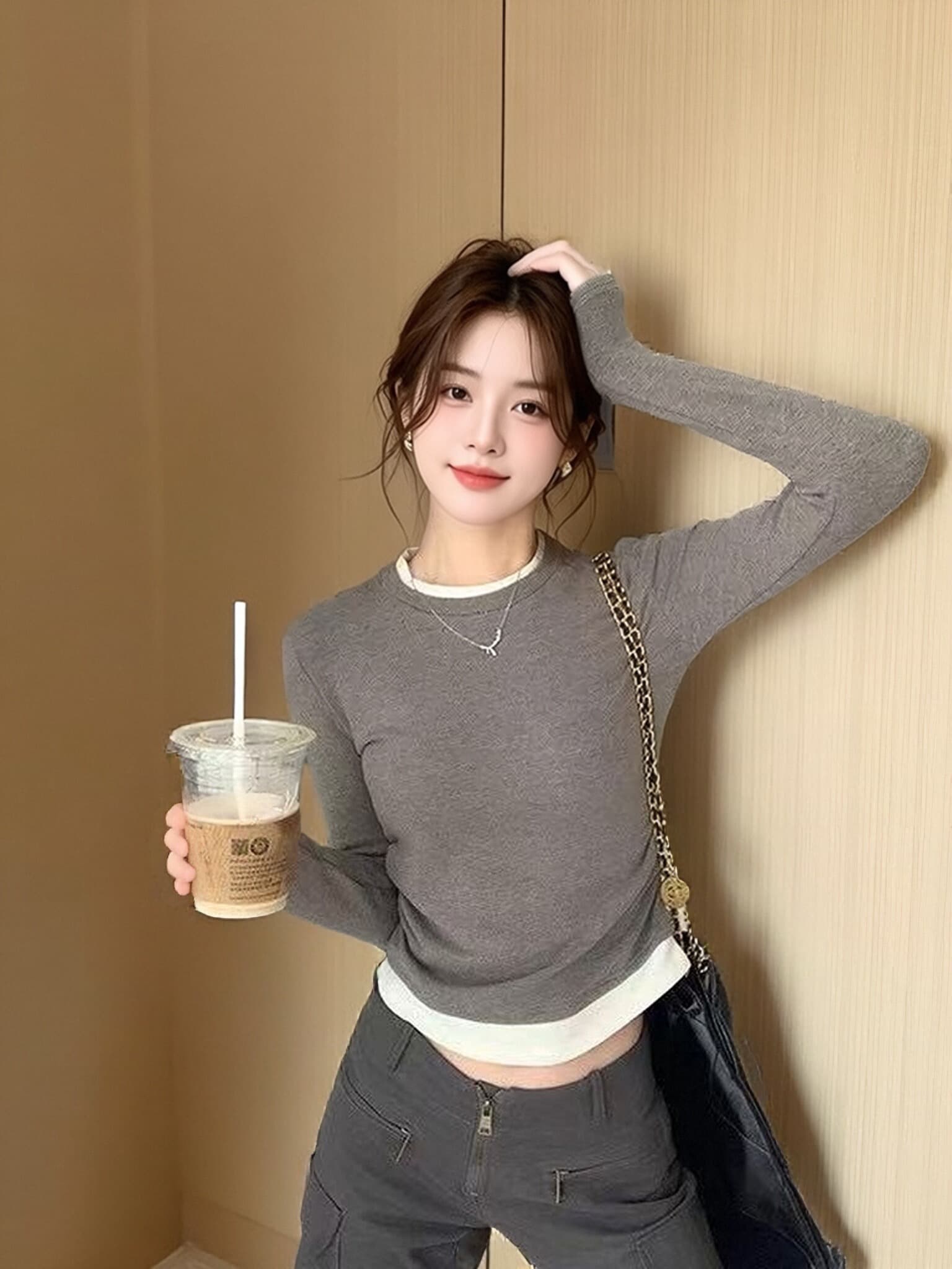 가을 페이크 레이어드 긴팔 티셔츠 맨위 상세 이미지 8