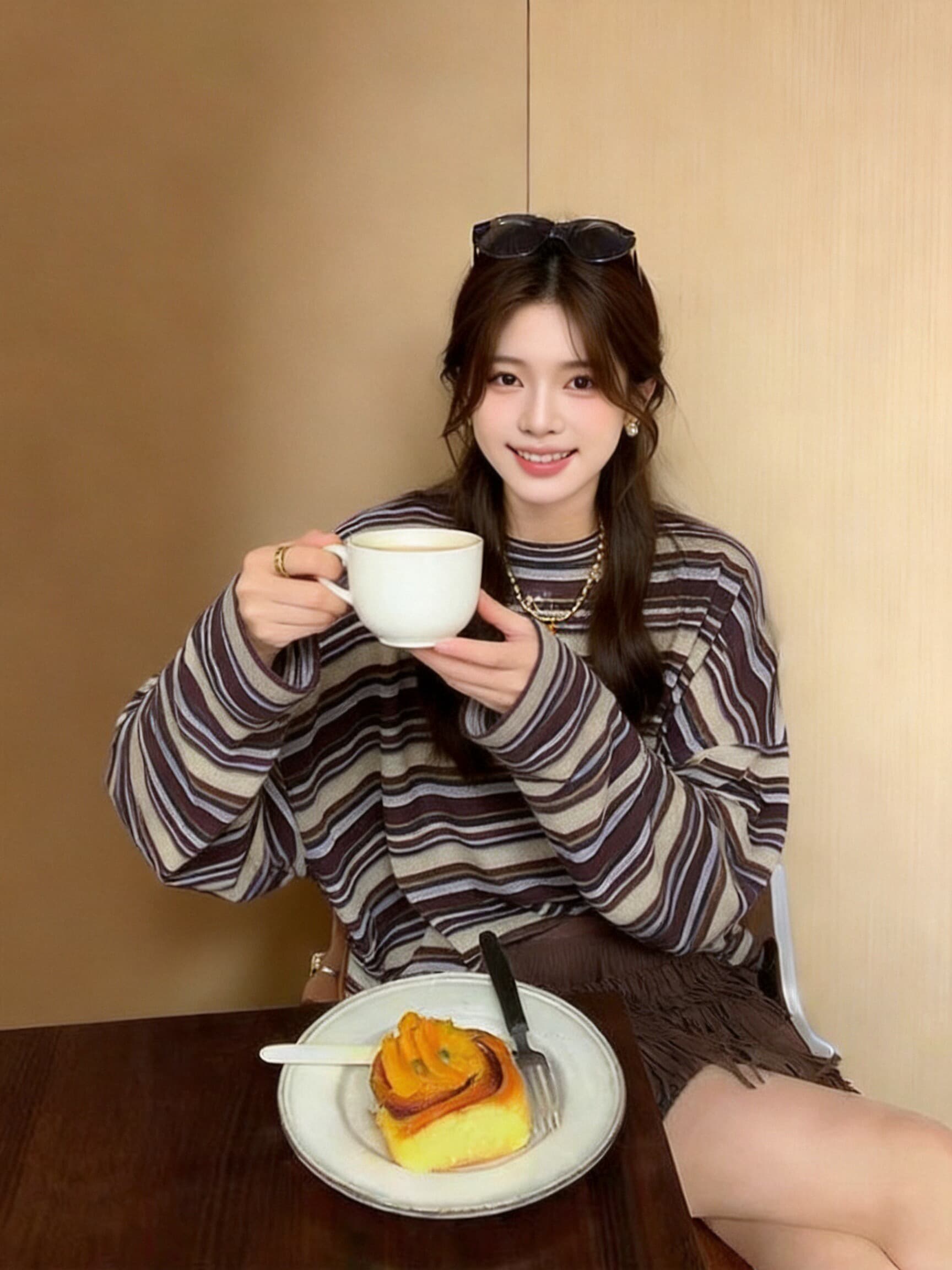 가을 스트라이프 긴팔 티셔츠 여성 이미지 2