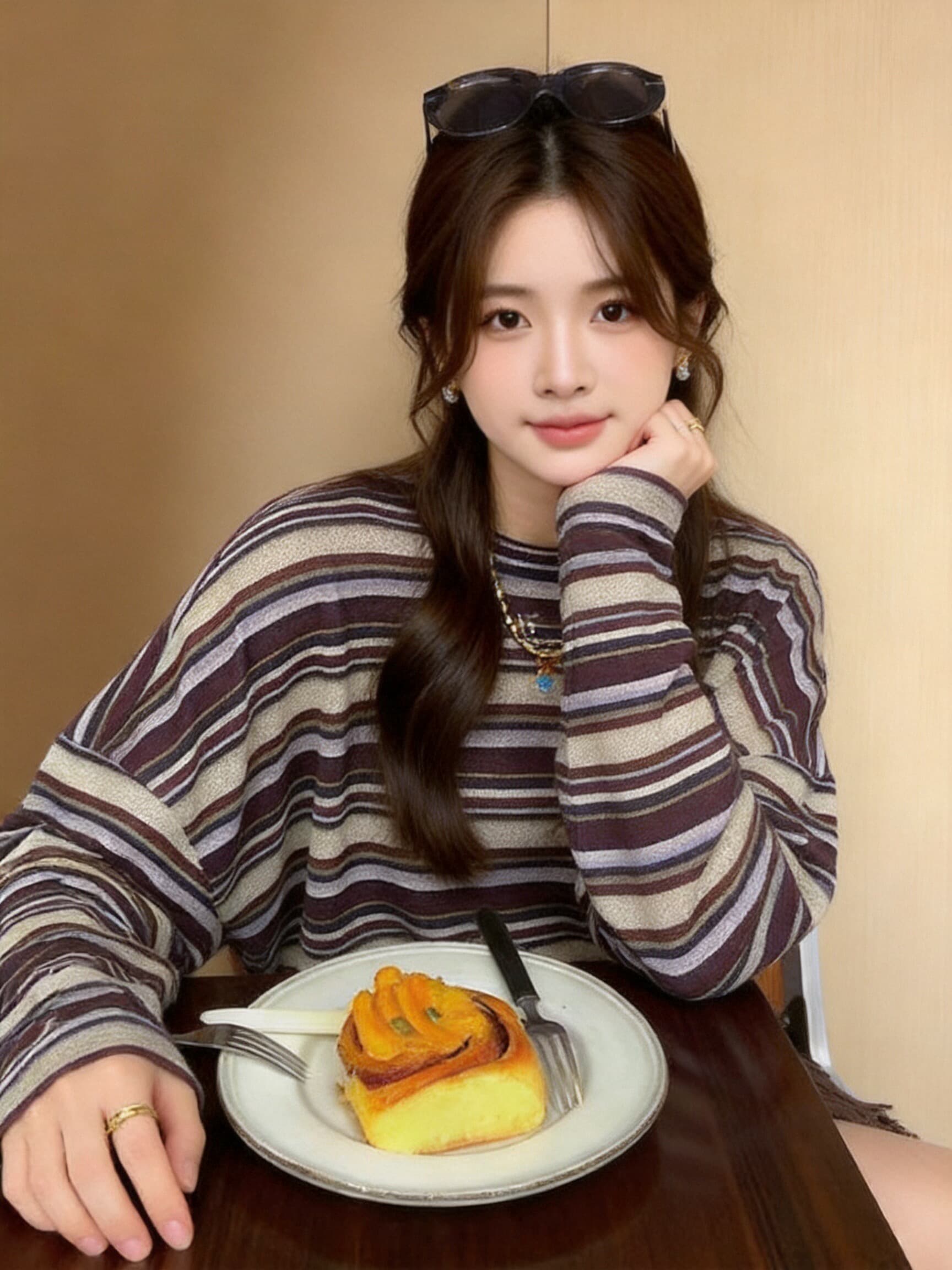 가을 스트라이프 긴팔 티셔츠 여성 상세 이미지 3