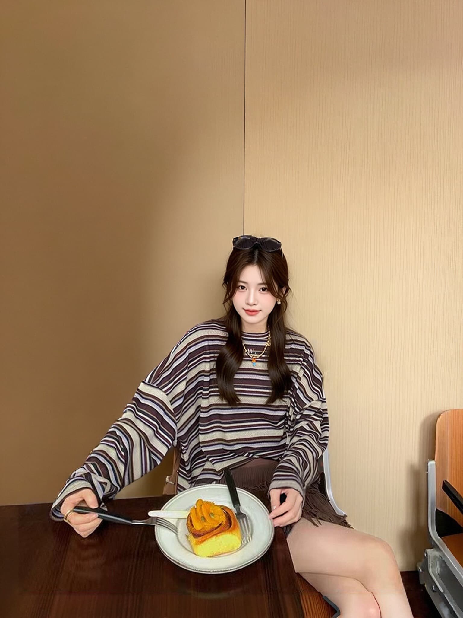 가을 스트라이프 긴팔 티셔츠 여성 상세 이미지 5