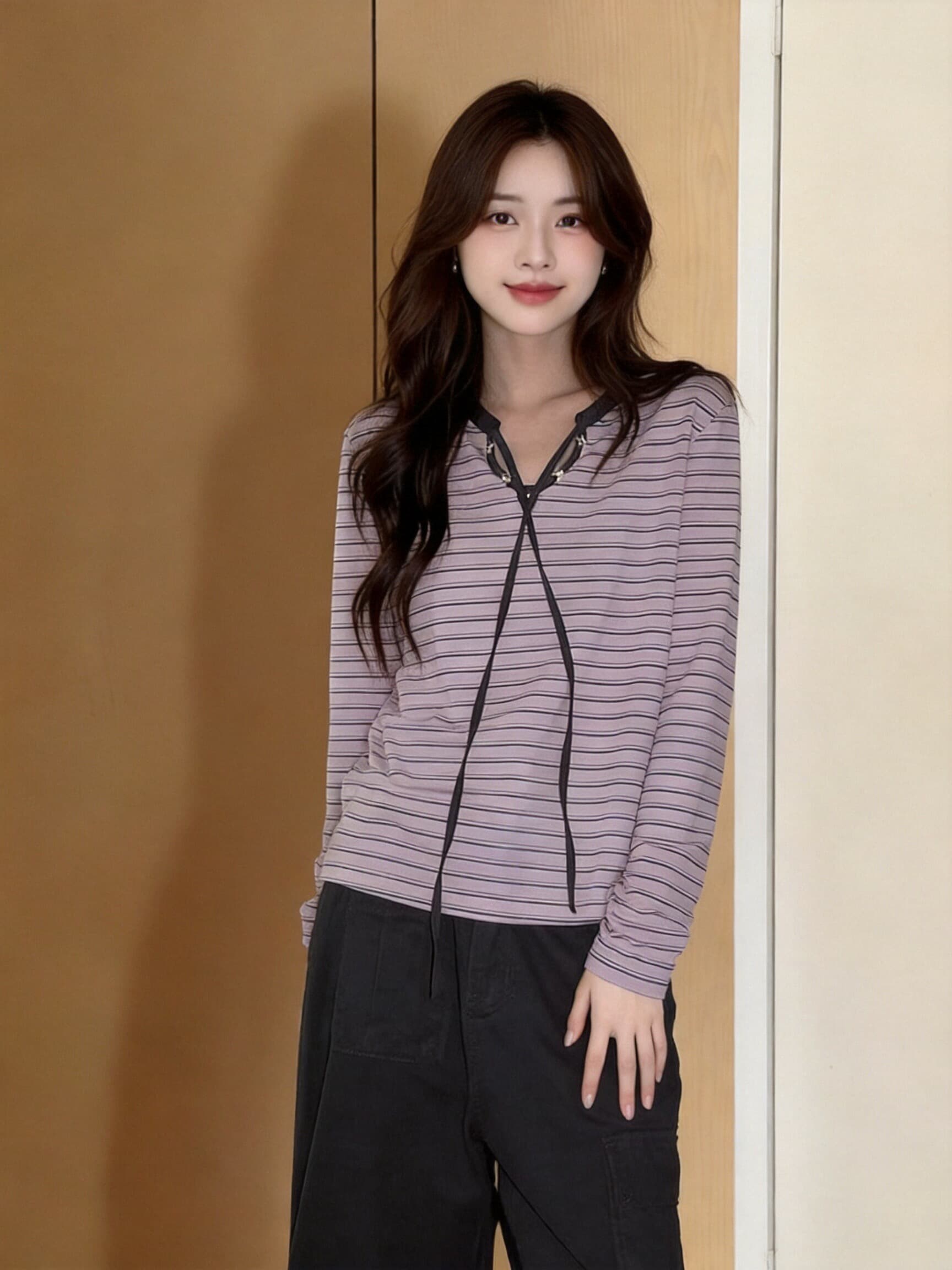 가을 핑크색 스트라이프 맨위 이미지 2