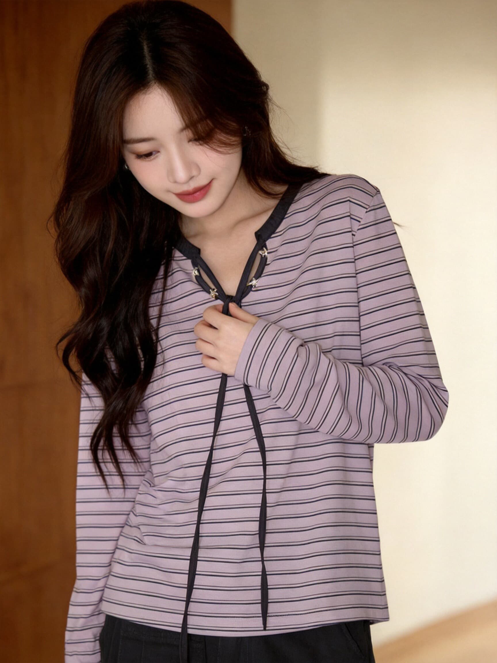 가을 핑크색 스트라이프 맨위 상세 이미지 8