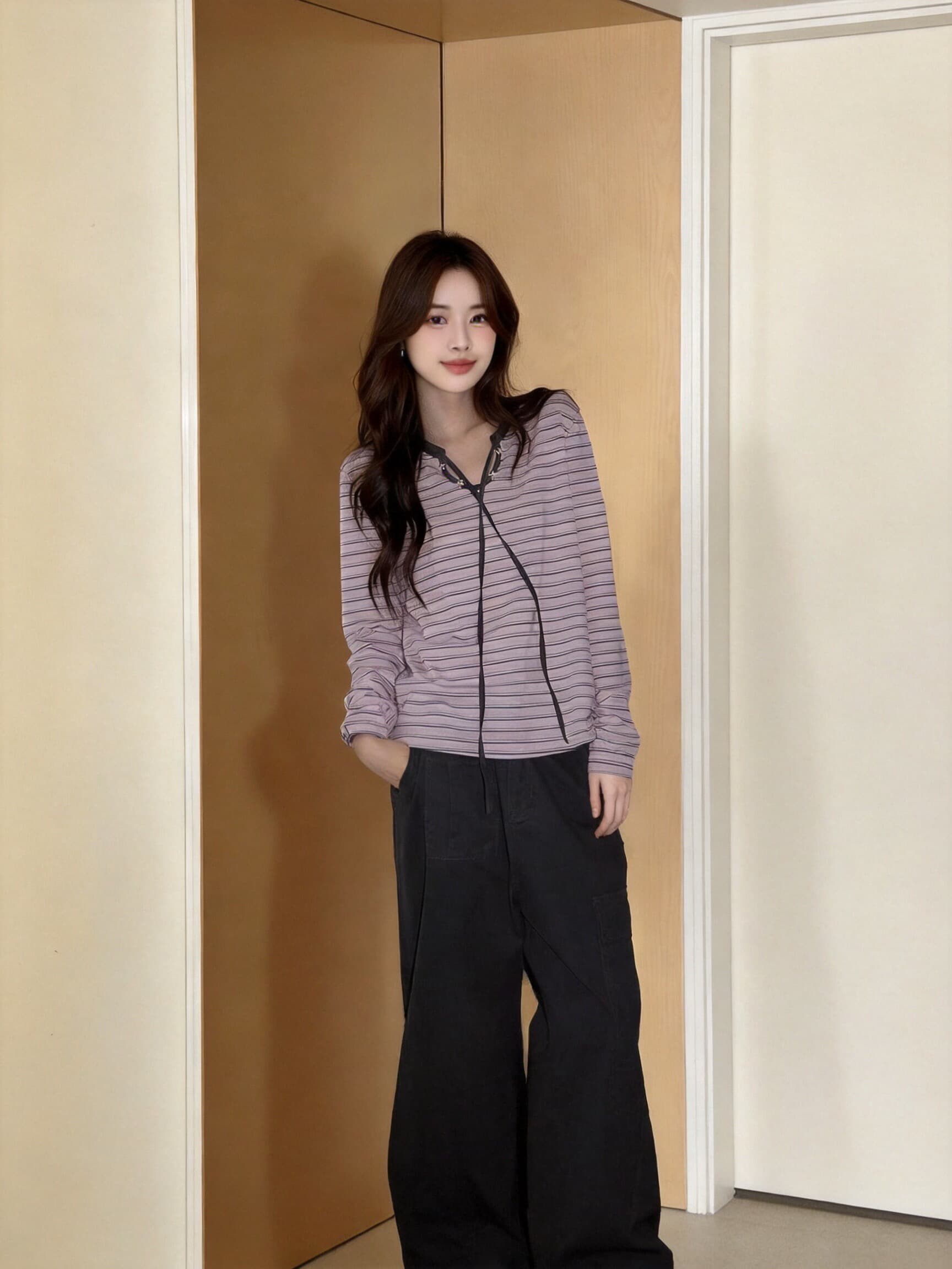 가을 핑크색 스트라이프 맨위 상세 이미지 9