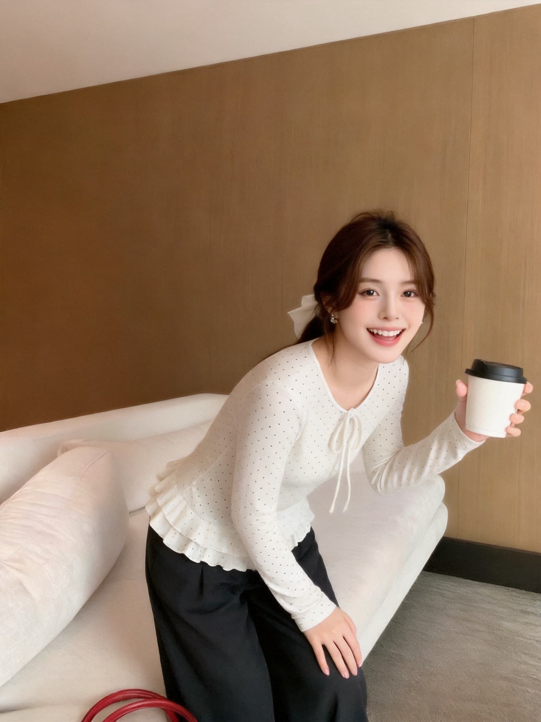 가을 도트 무늬 레이스업 프릴 맨위 상세 이미지 6