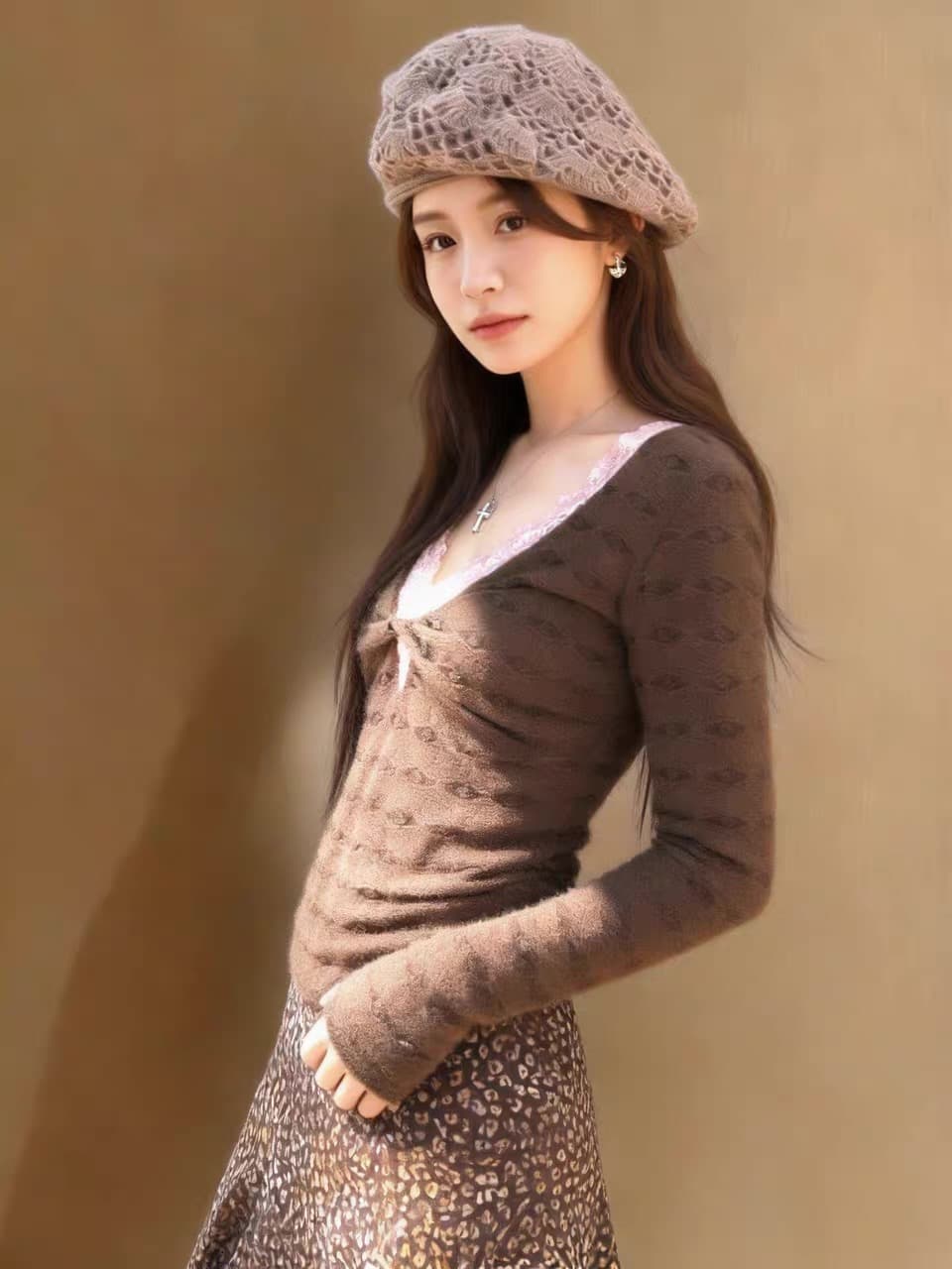 가을 레이스 칼라 페이크 레이어드 맨위 여성 이미지 4