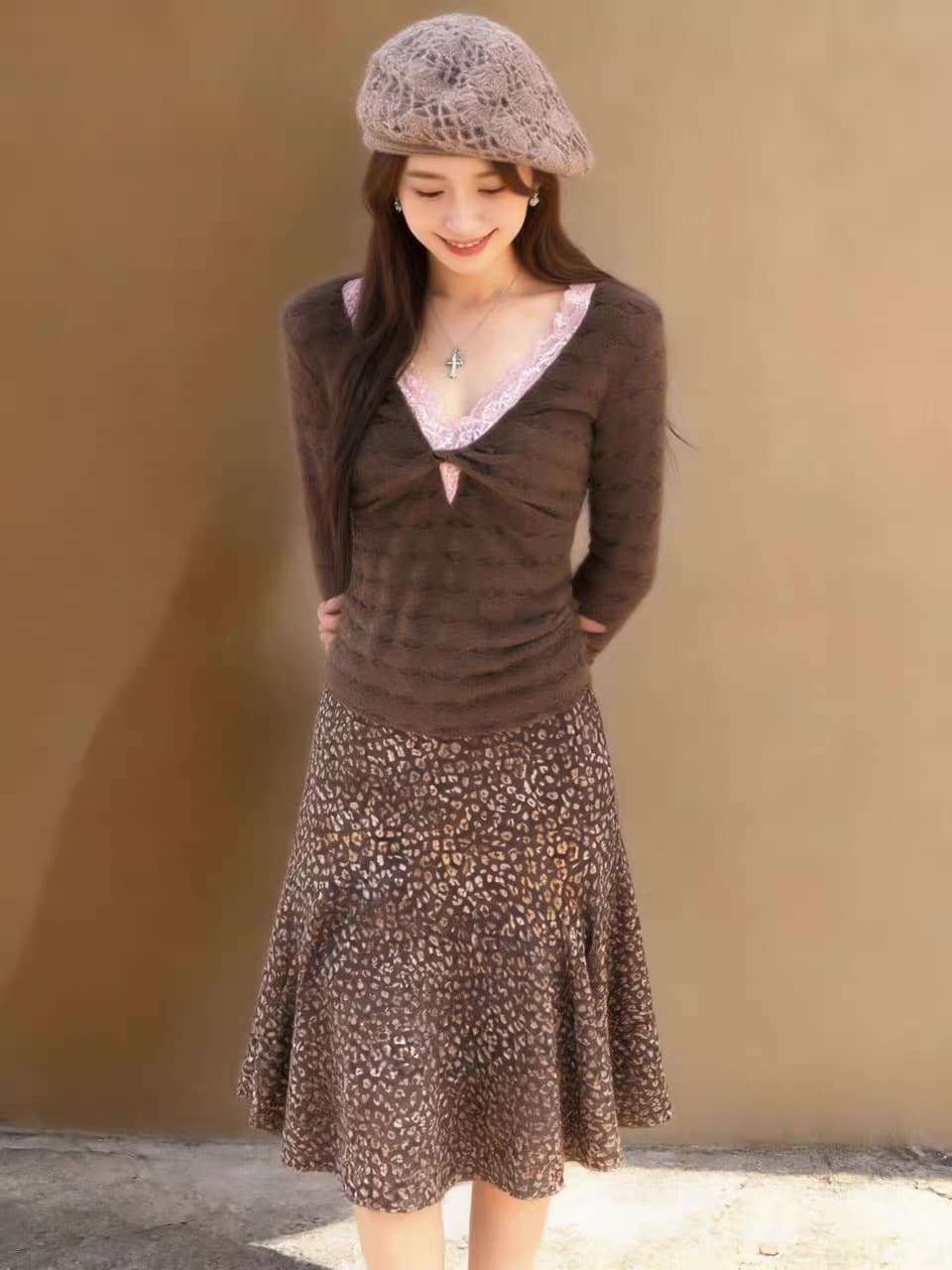 가을 레이스 칼라 페이크 레이어드 맨위 여성 상세 이미지 5