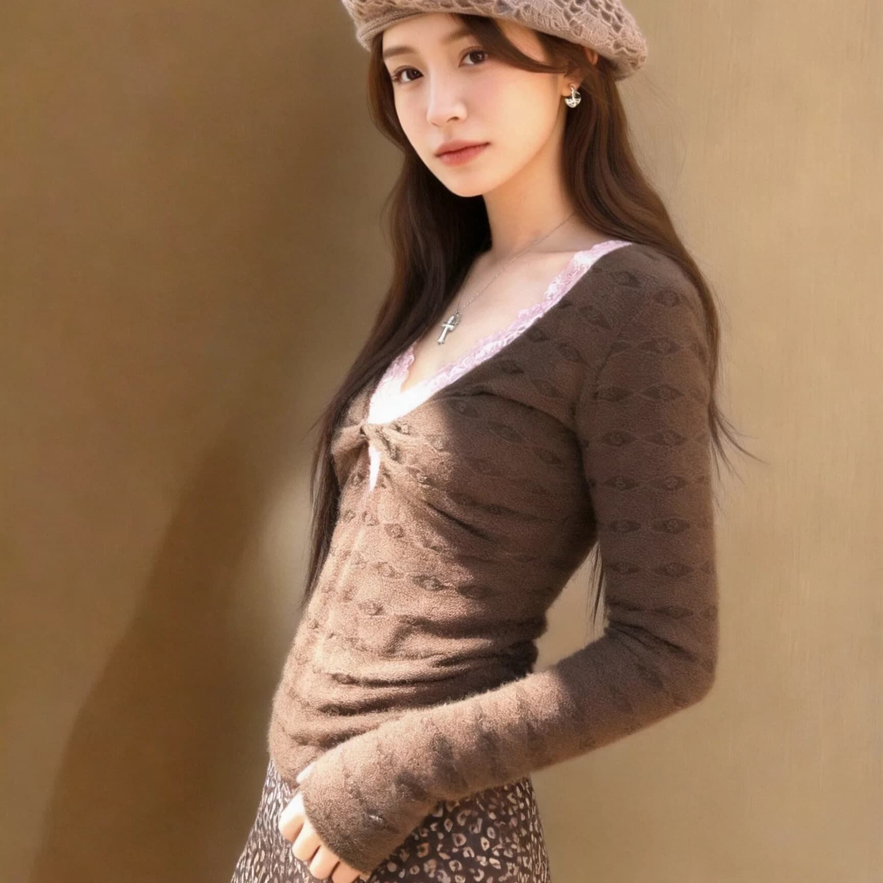 가을 레이스 칼라 페이크 레이어드 맨위 여성 상세 이미지 9