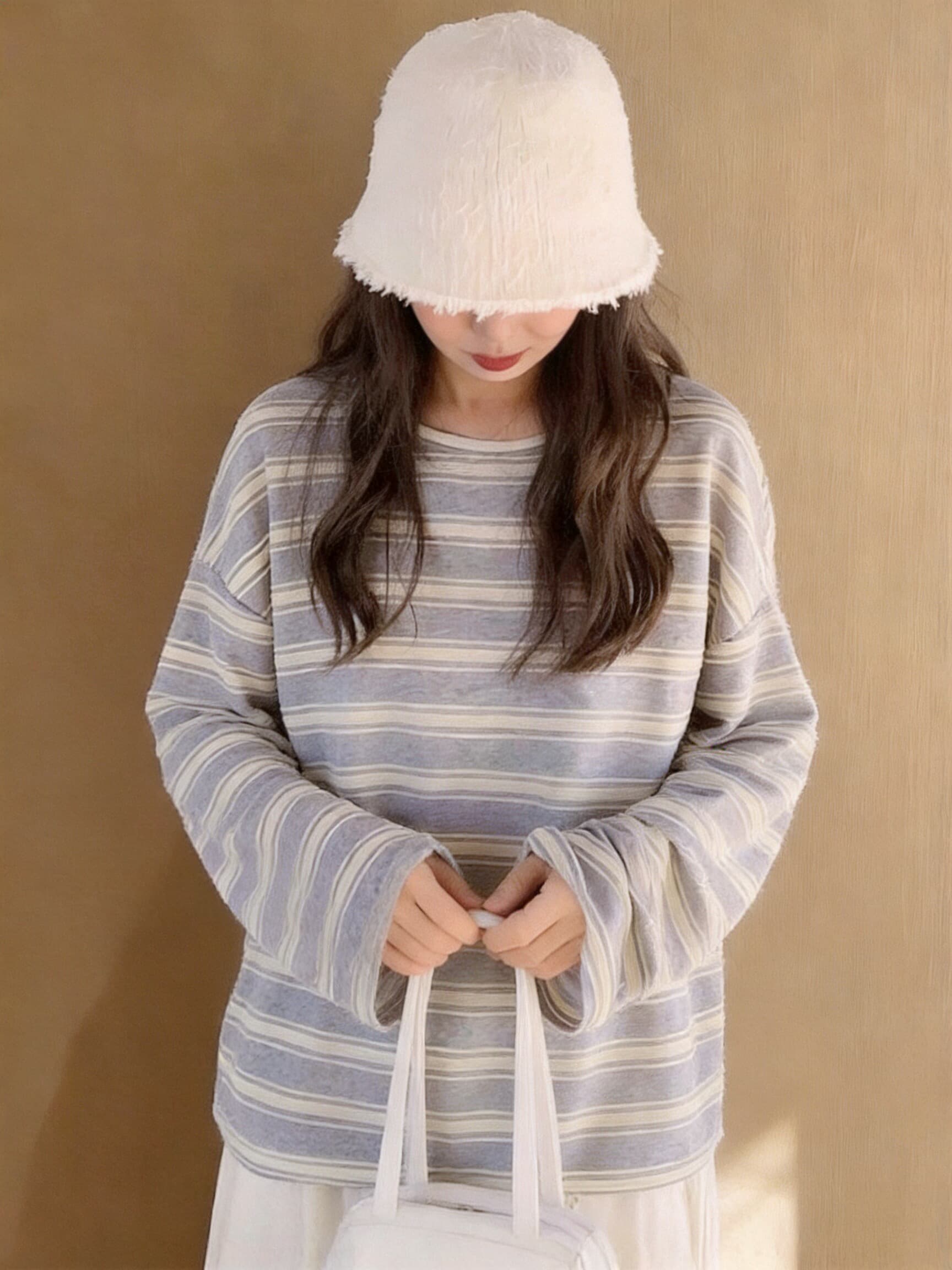가을 스트라이프 블라우스 느슨함 센스 맨위 이미지 3