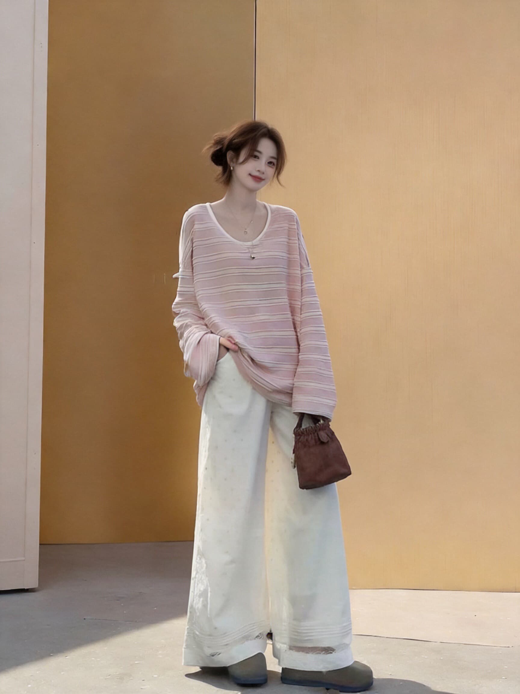 조수 브랜드 화이트 파우더 스트라이프 u 칼라 맨위 상세 이미지 9