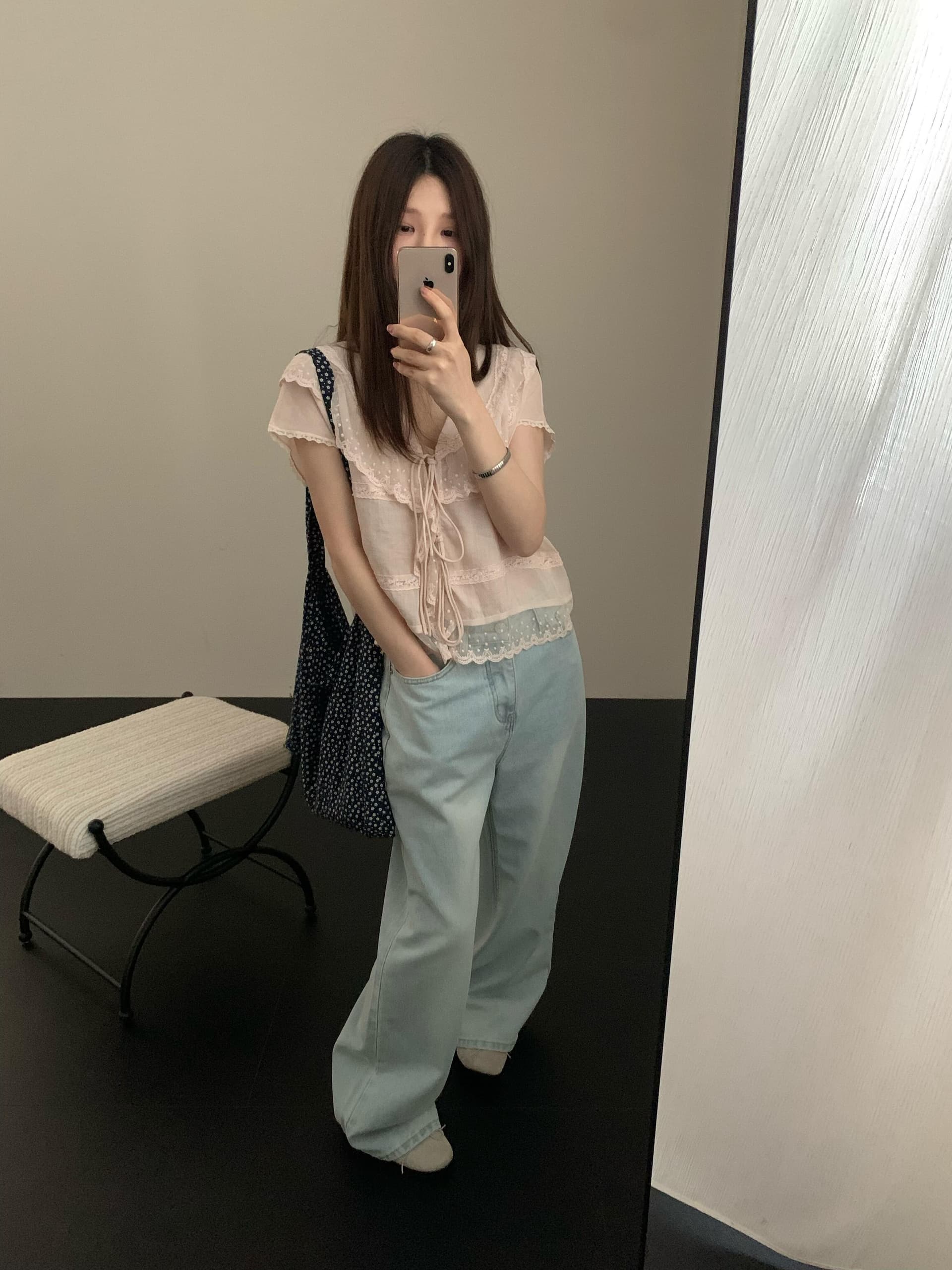 레이스업 오픈 가디건 레이스 레이스 여성 셔츠 상세 이미지 3