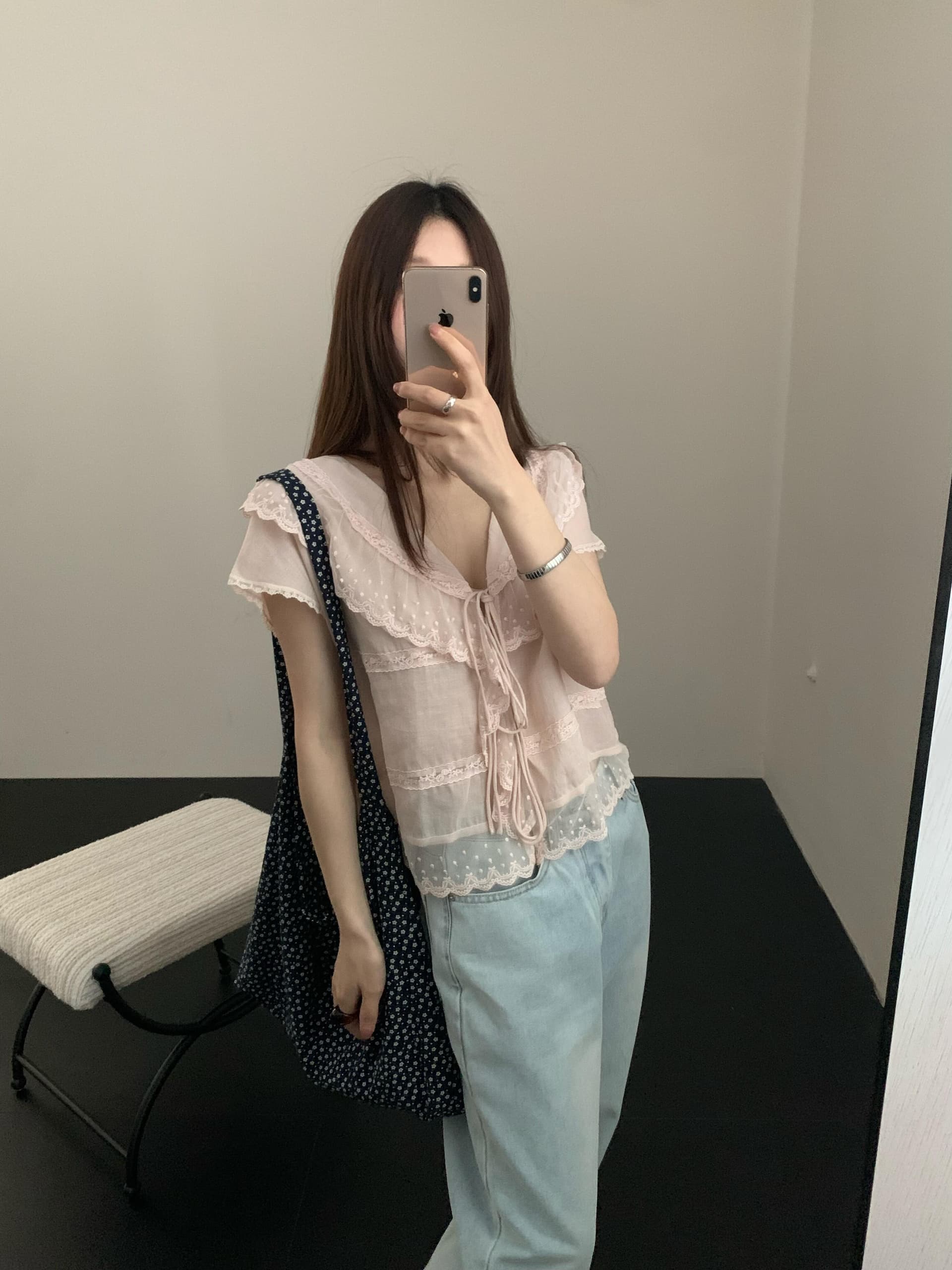 레이스업 오픈 가디건 레이스 레이스 여성 셔츠 상세 이미지 4