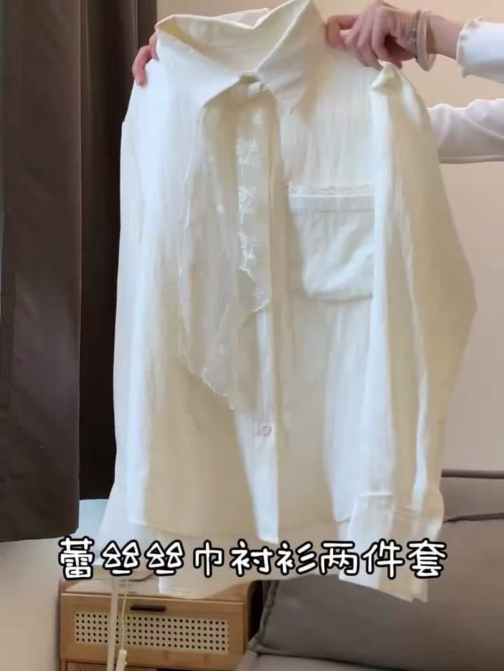 가을 숄 레이스 스카프 셔츠 상세 이미지 8