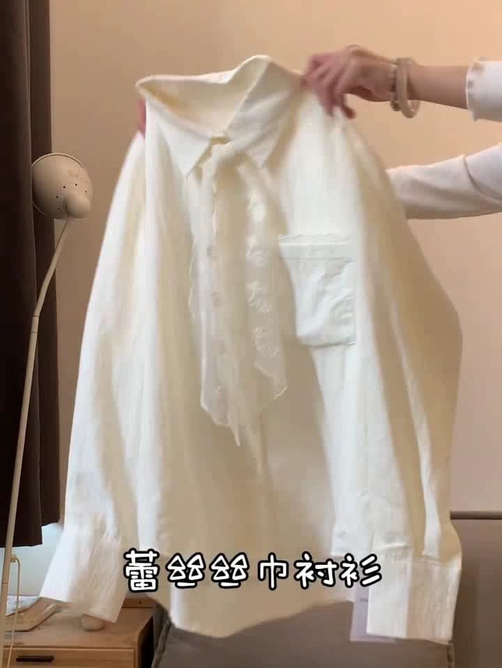 가을 숄 레이스 스카프 셔츠 상세 이미지 11
