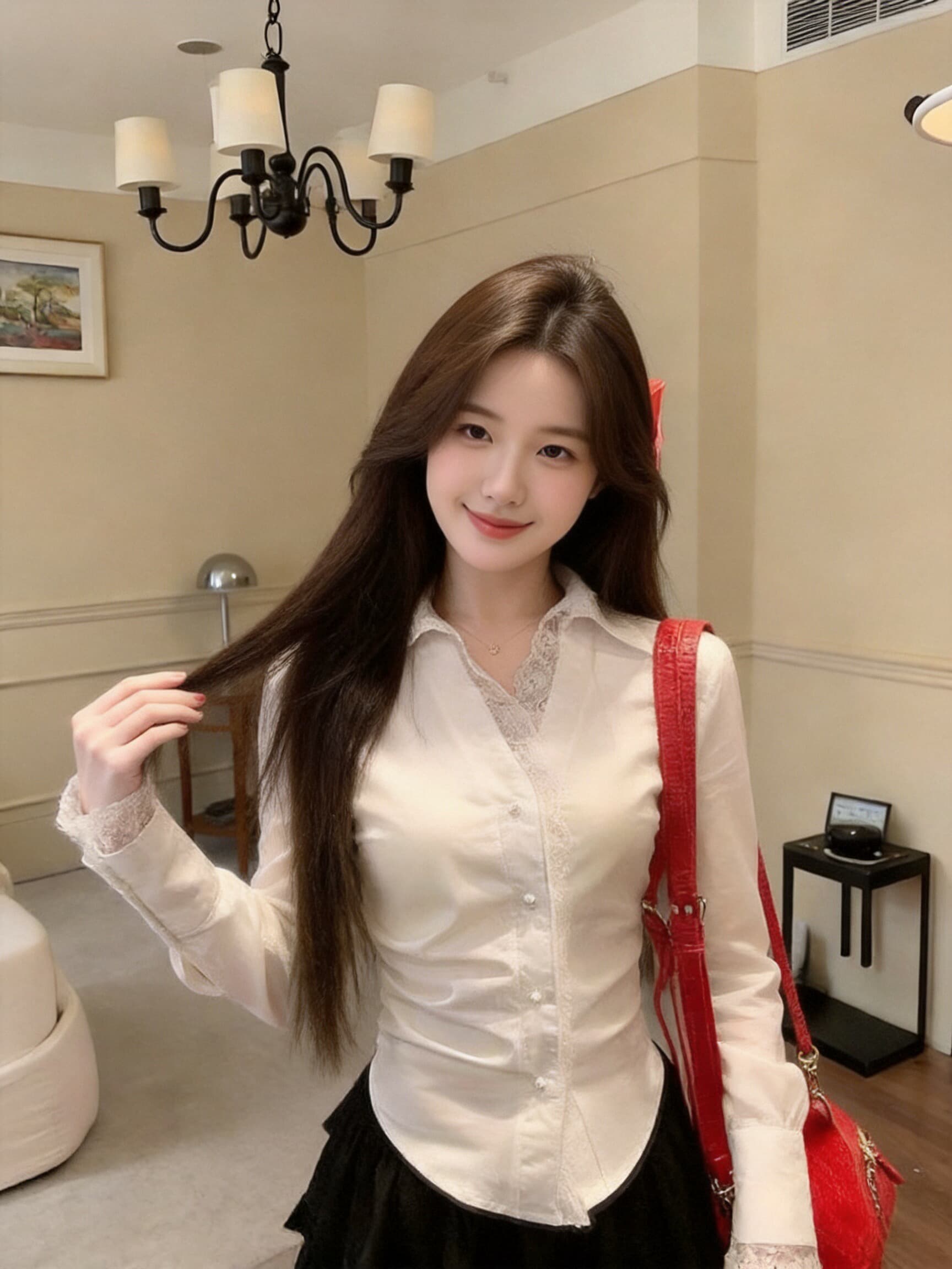 가을 레이스 레이스 허리 수축 맨위 여성 이미지 2