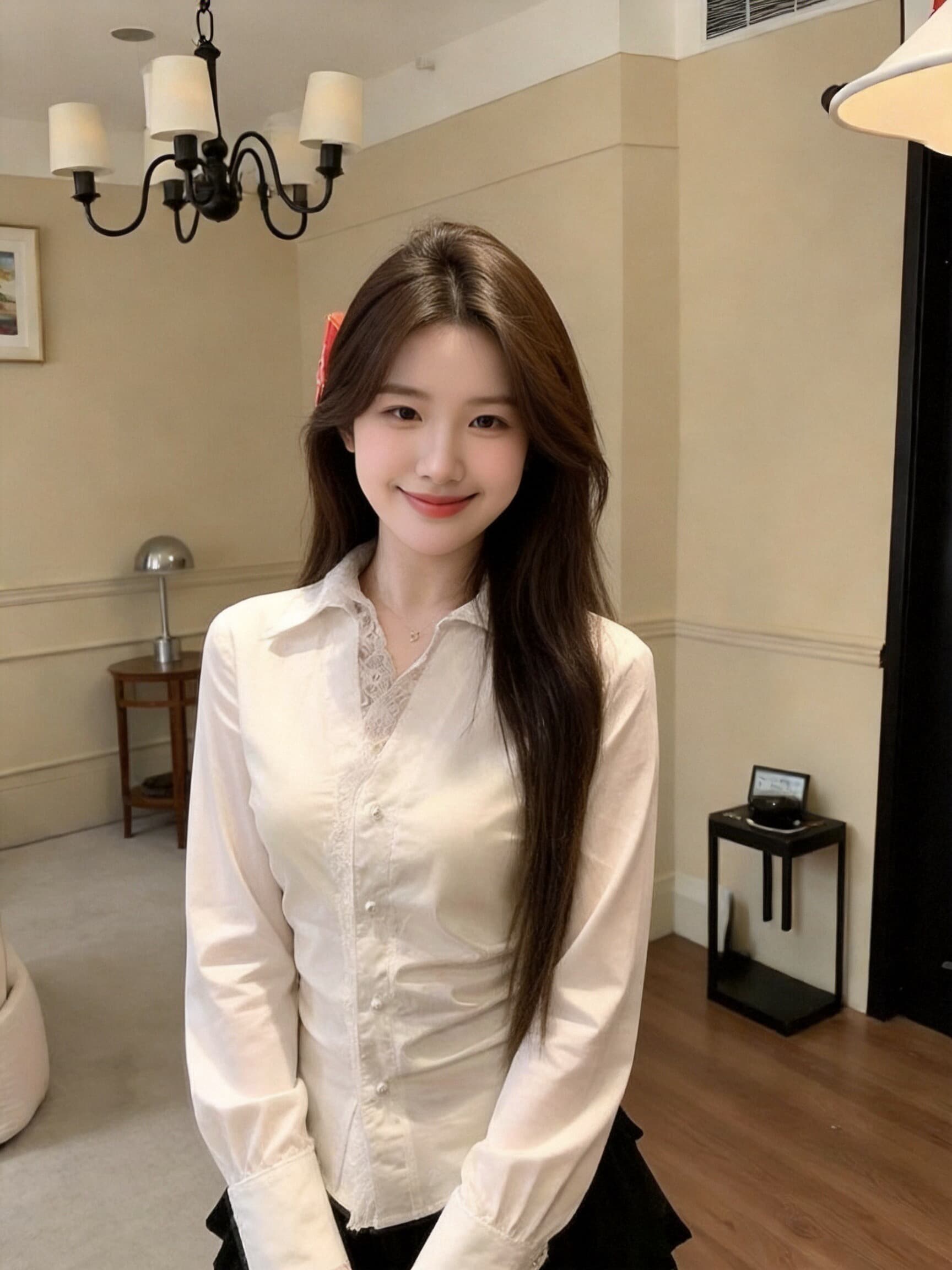 가을 레이스 레이스 허리 수축 맨위 여성 이미지 3