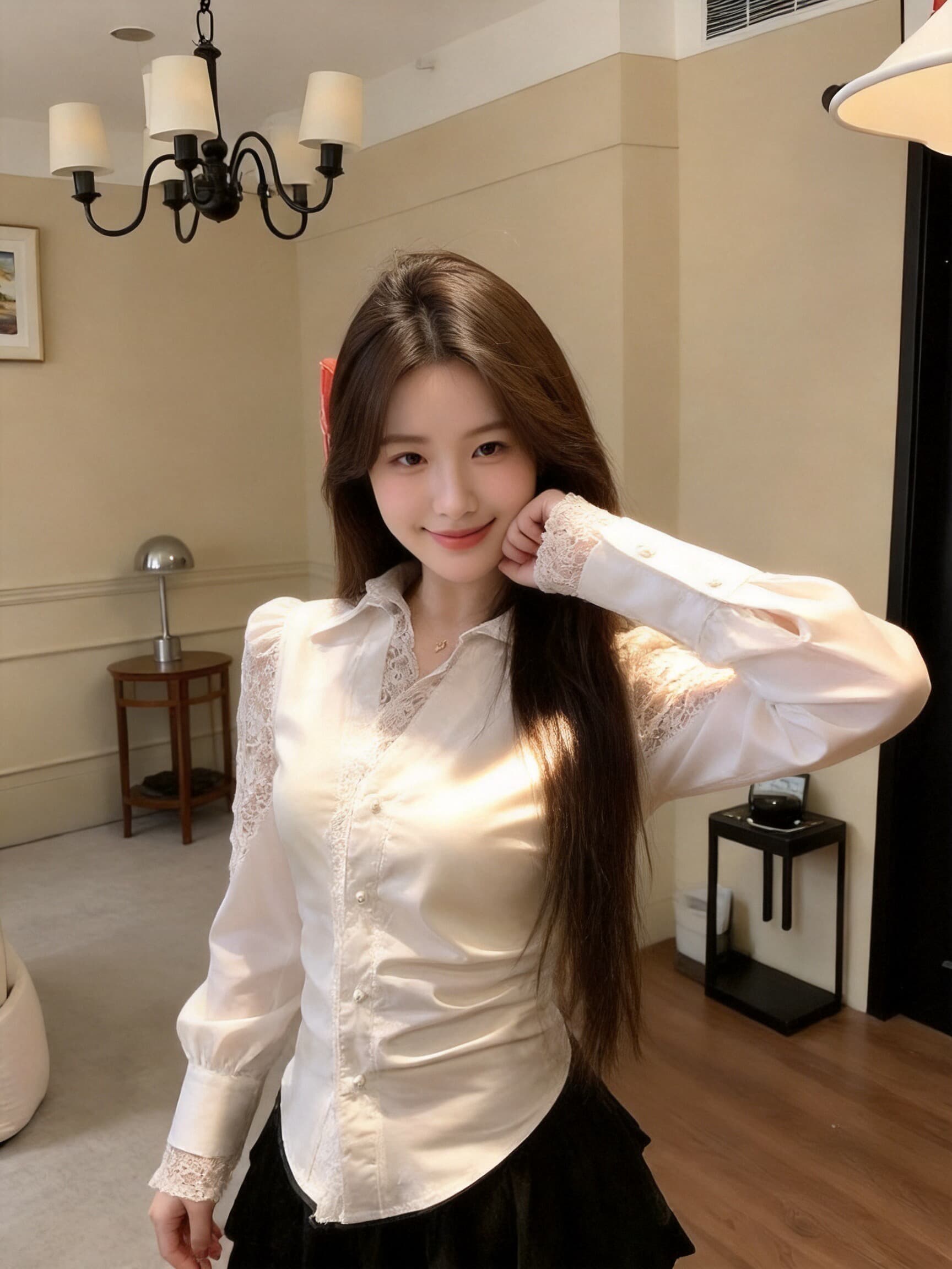 가을 레이스 레이스 허리 수축 맨위 여성 상세 이미지 6