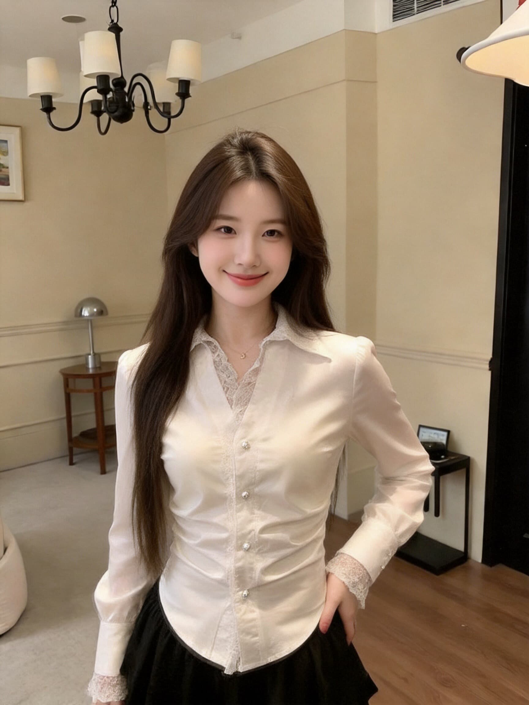 가을 레이스 레이스 허리 수축 맨위 여성 상세 이미지 7
