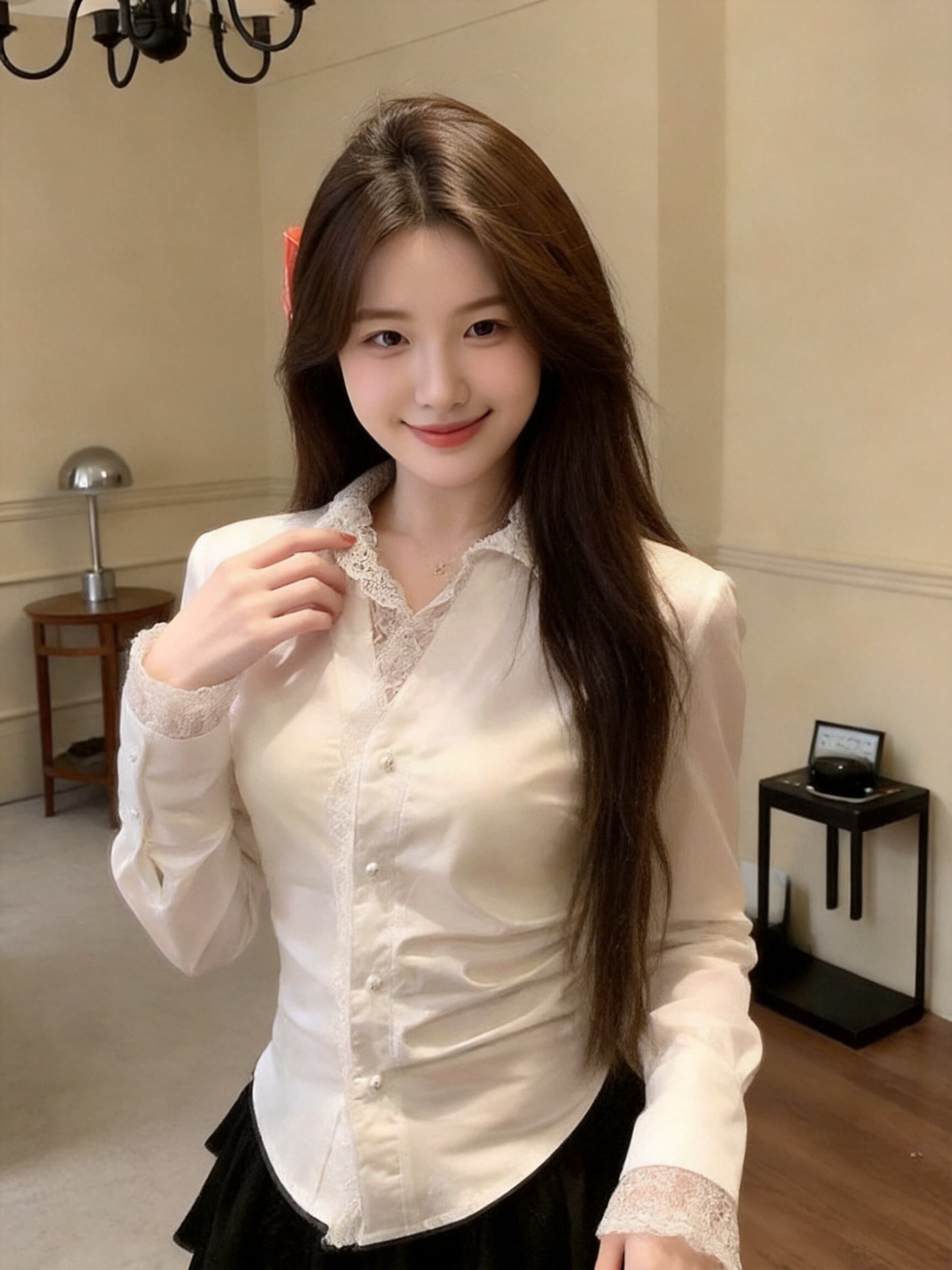 가을 레이스 레이스 허리 수축 맨위 여성 상세 이미지 8